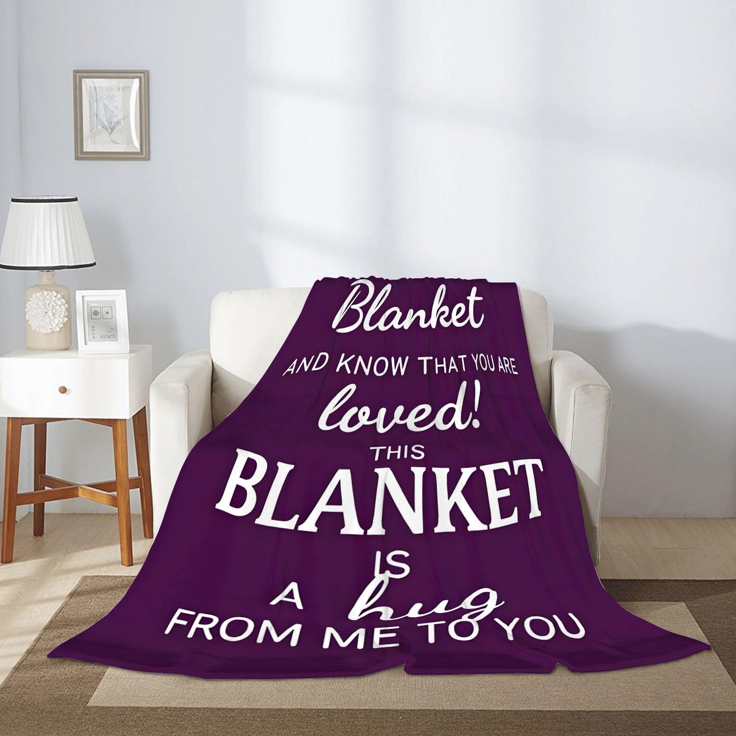 Sending You A Big Hugs So Its There When You Need It Blanket Cozy Flannel Comfort Throw Sympathy Healing Gift Encouragement Blanket for Family and Friends (White 10, 50x60in(127cm*153cm))