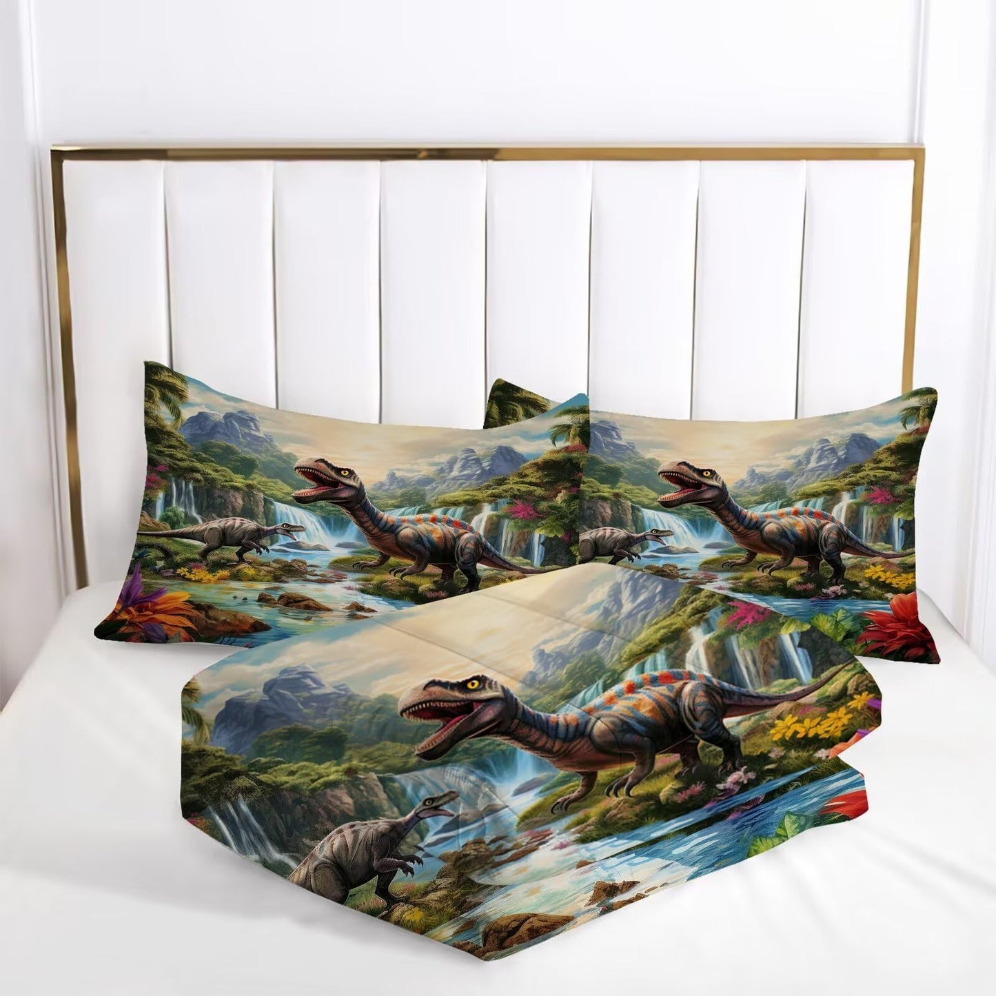 VTKON Kid Queen Dinosaur Comforter Set Easy Care Dinosaur Bedding Set for Boys/Girls Super Soft Microfiber Bed in a Bag Toddler Comforter Sets for Kids Cute Bed Sets with 1 Comforter + 2 Pillowcases