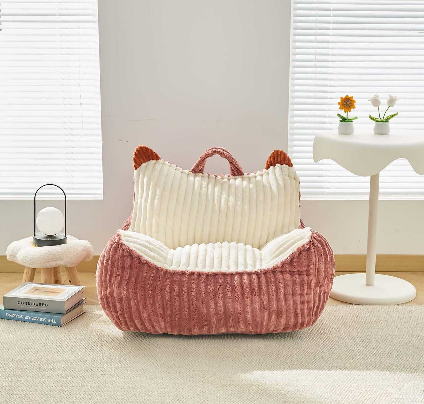 Kisoy Bean Bag Chair, Bean Bag Sofa with Memory Foam Filler for Boys and Girls Soft Faux Fur Fabric Floor Chair for Gaming, Reading Relaxing,Pink