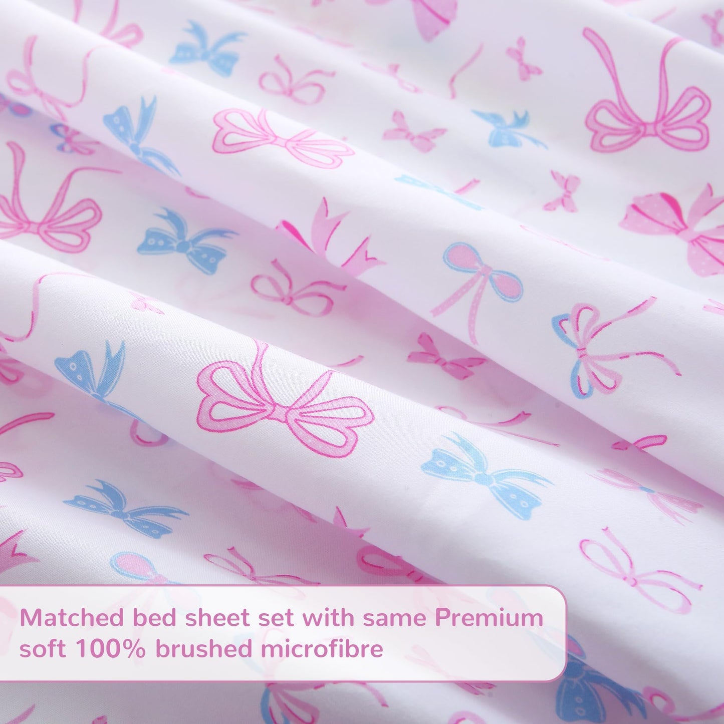 Softan Kids Bed Sheet Set, Girls Twin Size Kids Sheets, Microfiber Fitted Sheet and Pillowcase, Breathable and Silky Soft, 3 Piece Colourful Bowknot Printed Twin Bed Sheet