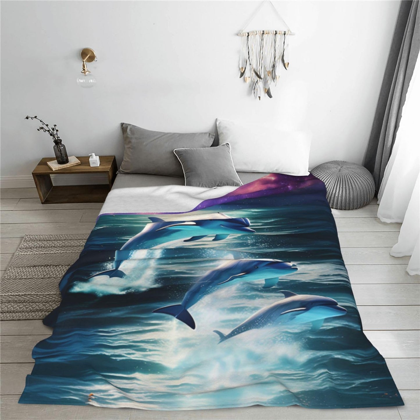 Zeleda Dolphin Blanket for Kids Women Adults Dolphin Blanket Gifts 60" x 50" Flannel Dolphin Moon Ocean Throw Blanket for Bed Living Room Sofa Couch Soft Warm Lightweight Cozy Dolphin Decor