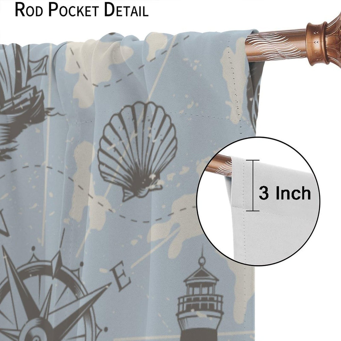 XBDDZSW Nautical Sailboat Map Curtains Sketch Pirate Ship Wheel Compass Starfish Coral Reef Nautical Map Pattern Print Window Drapes for Bedroom Living Room Kitchen Decor,2 Panel Set,42x45 Inch Decor
