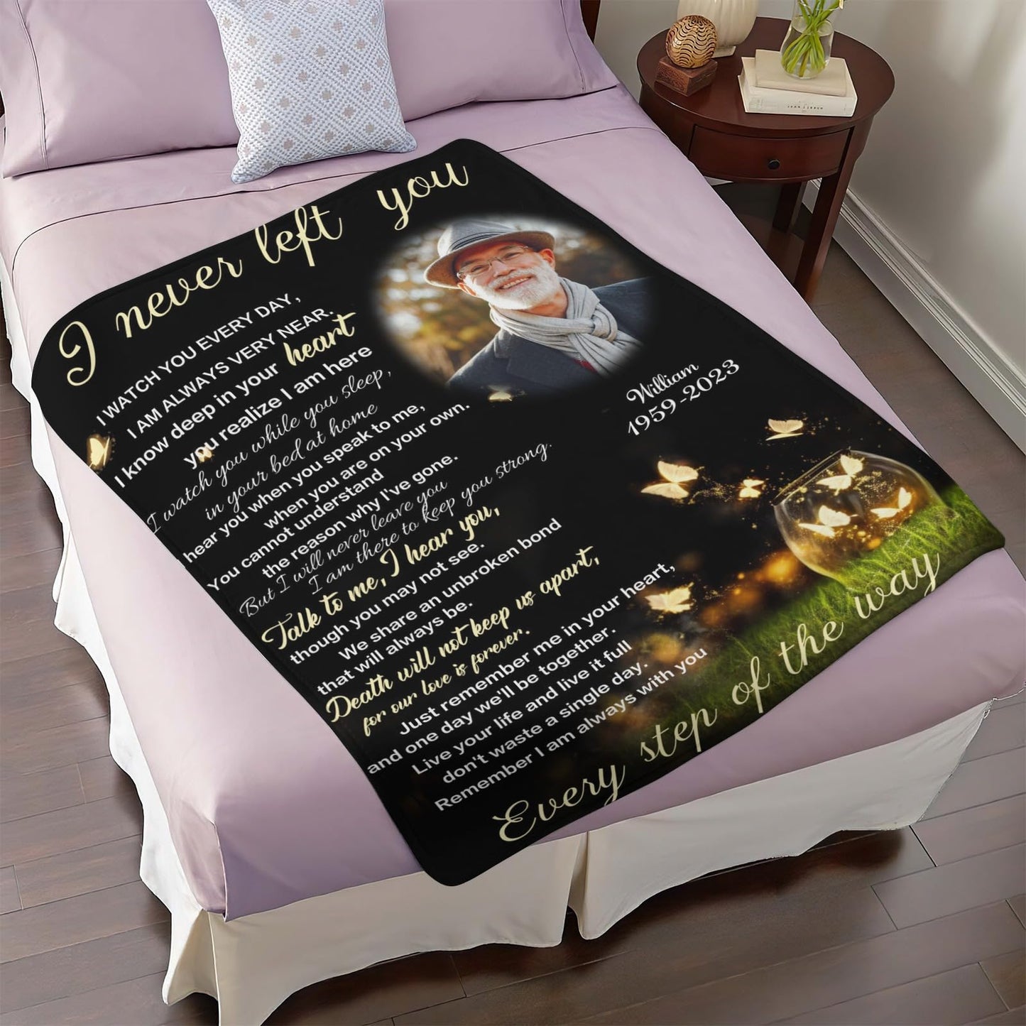 D-Story Custom Memorial Blanket with Photos for Loss of Loved Dad Mom: Made in USA, Sympathy Gift Personalized Throw Blanket Bereavement Blanket for Husband Wife Son Daughter in Memory of Loved One