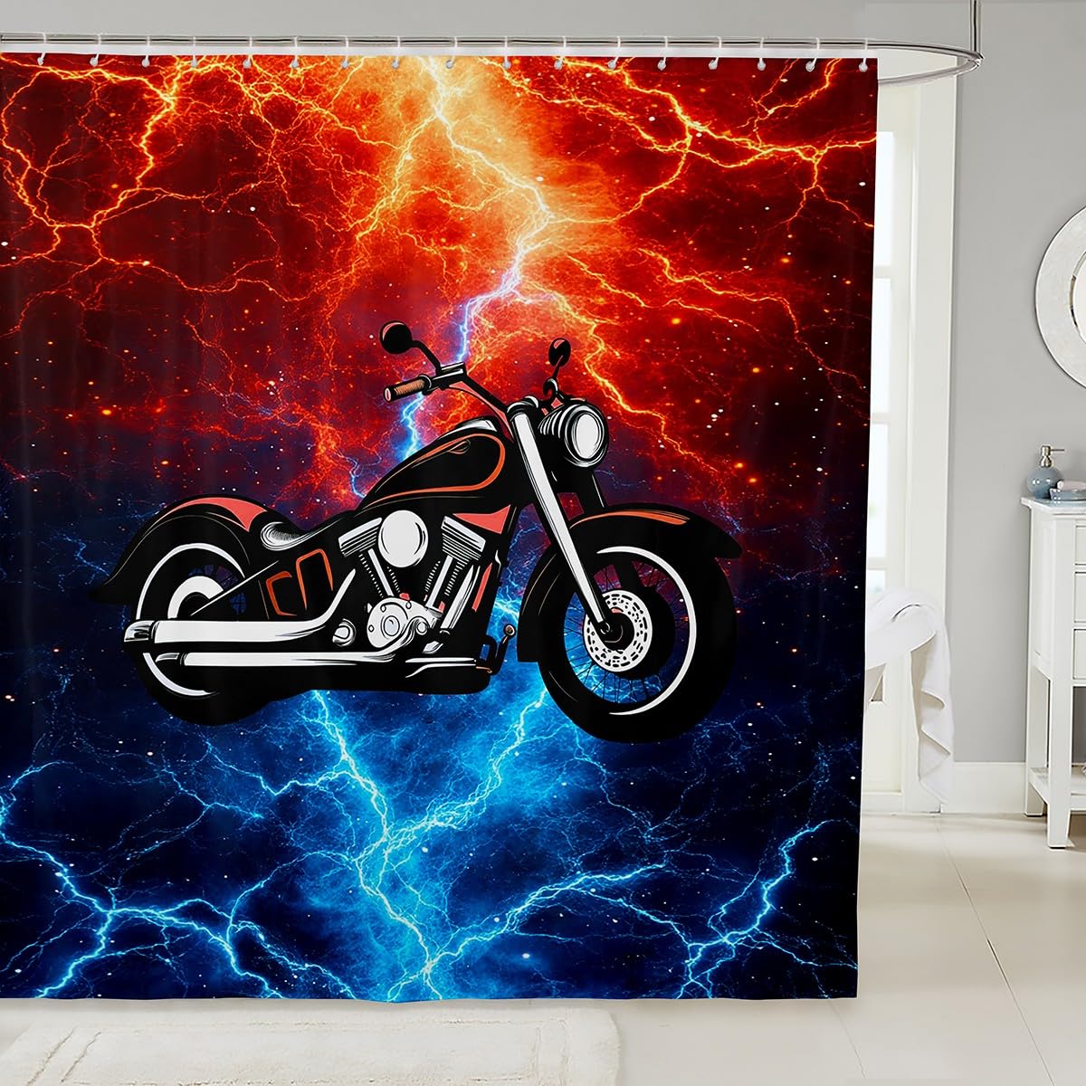 Feelyou Kids Dirt Bike Bathroom Shower Curtain Set Racing Motocross Bath Curtain Boys Girls Motorcycle Shower Curtain Motorbike Teens Bathroom Accessories Bedroom Decor 72"x78"
