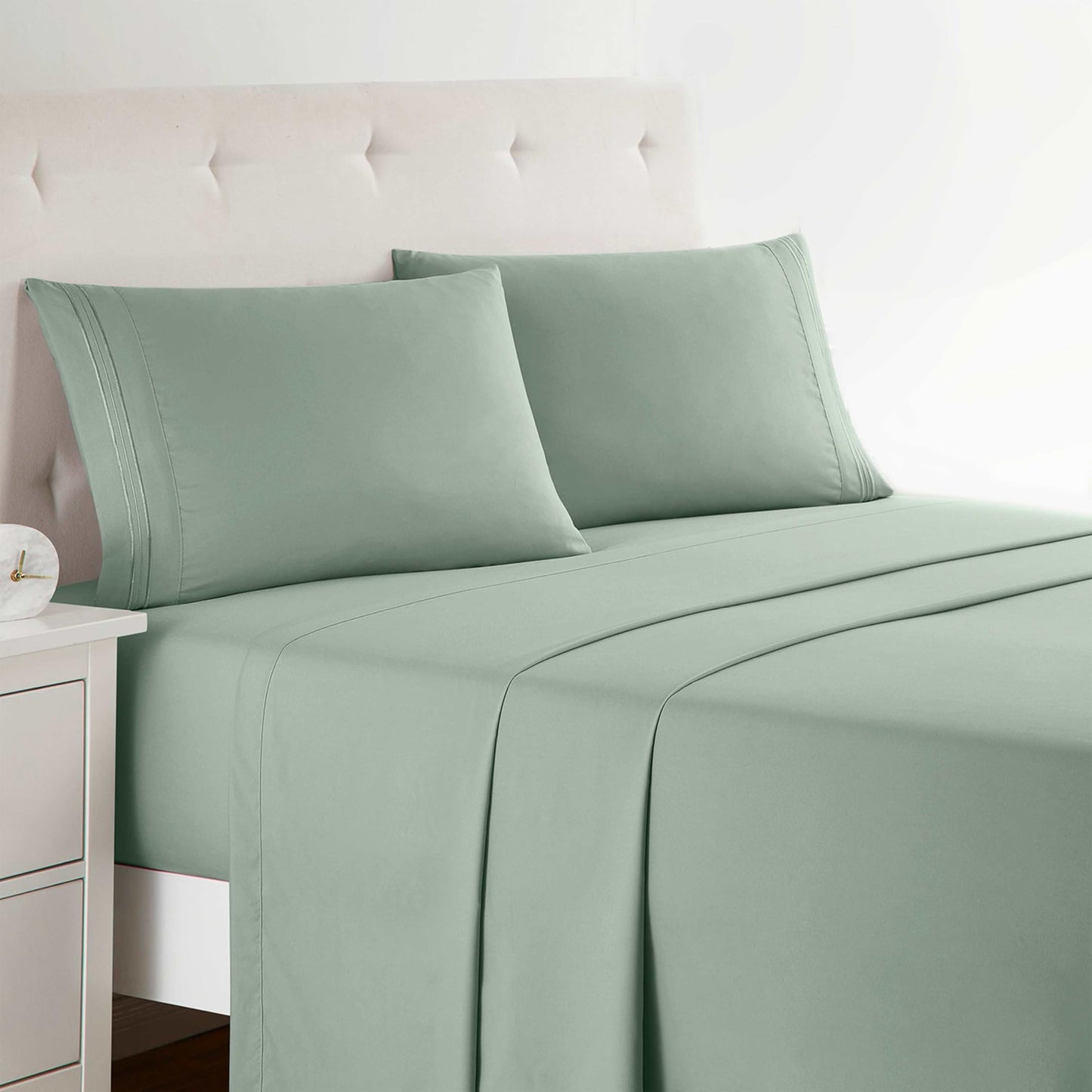 Clara Clark Full XL Bed Sheet Set - Wrinkle, Fade, Stain Resistant, Deep Pocket Sheets - Luxury Soft Bedding Sheets & Pillowcases, Full XL Ice Green