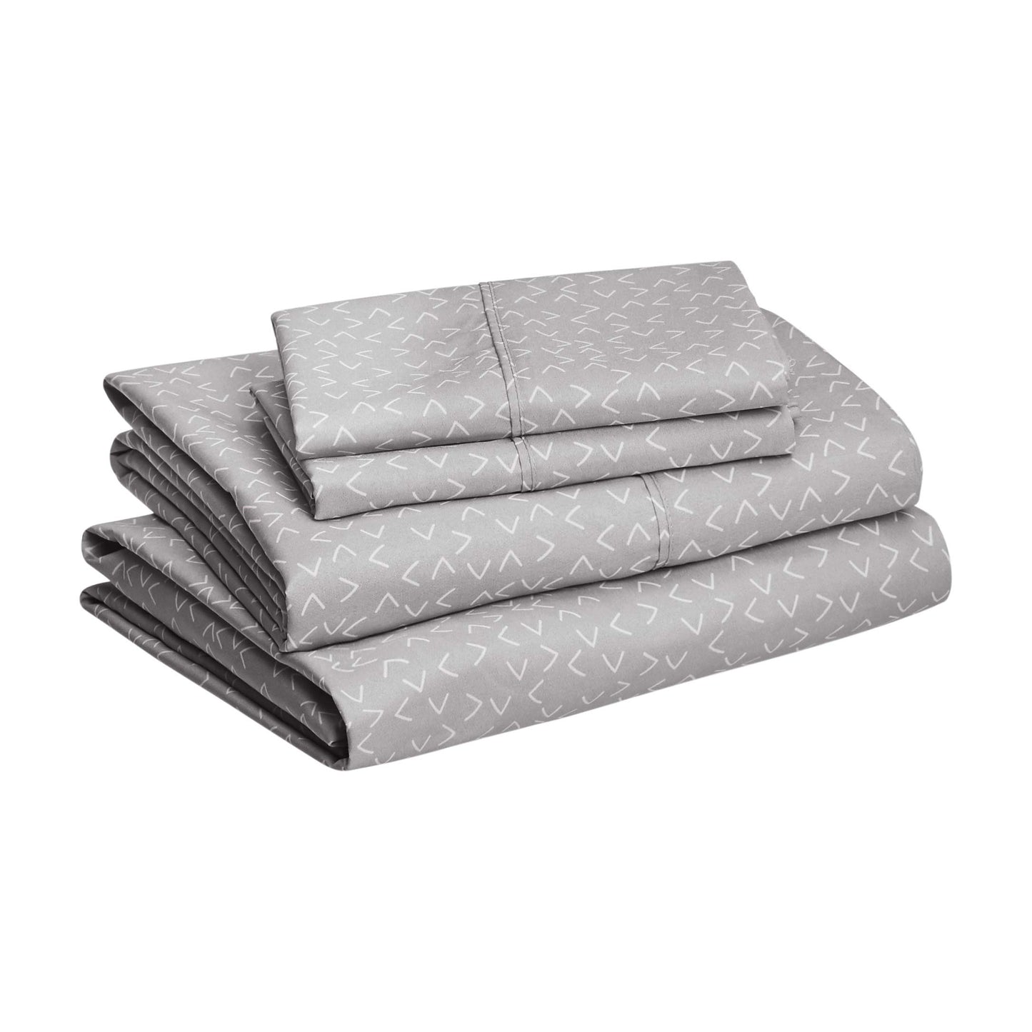 Amazon Basics Lightweight Wrinkle Free, Breathable Brushed Microfiber 4-Piece Bed Sheet Set with 14-Inch Deep Pockets, Full, Gray Arrows, Geometric