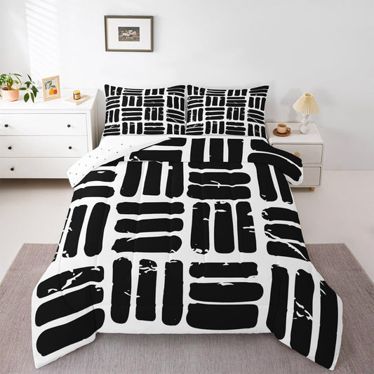 Feelyou Abstract Comforter Set Modern Abstract Art Bedding Set with 2 Pillow Cases White Black Microfiber Kids Full Bedclothes Luxury Bedroom Decor Geometric Duvet Quilt Breathable Soft Lightweight