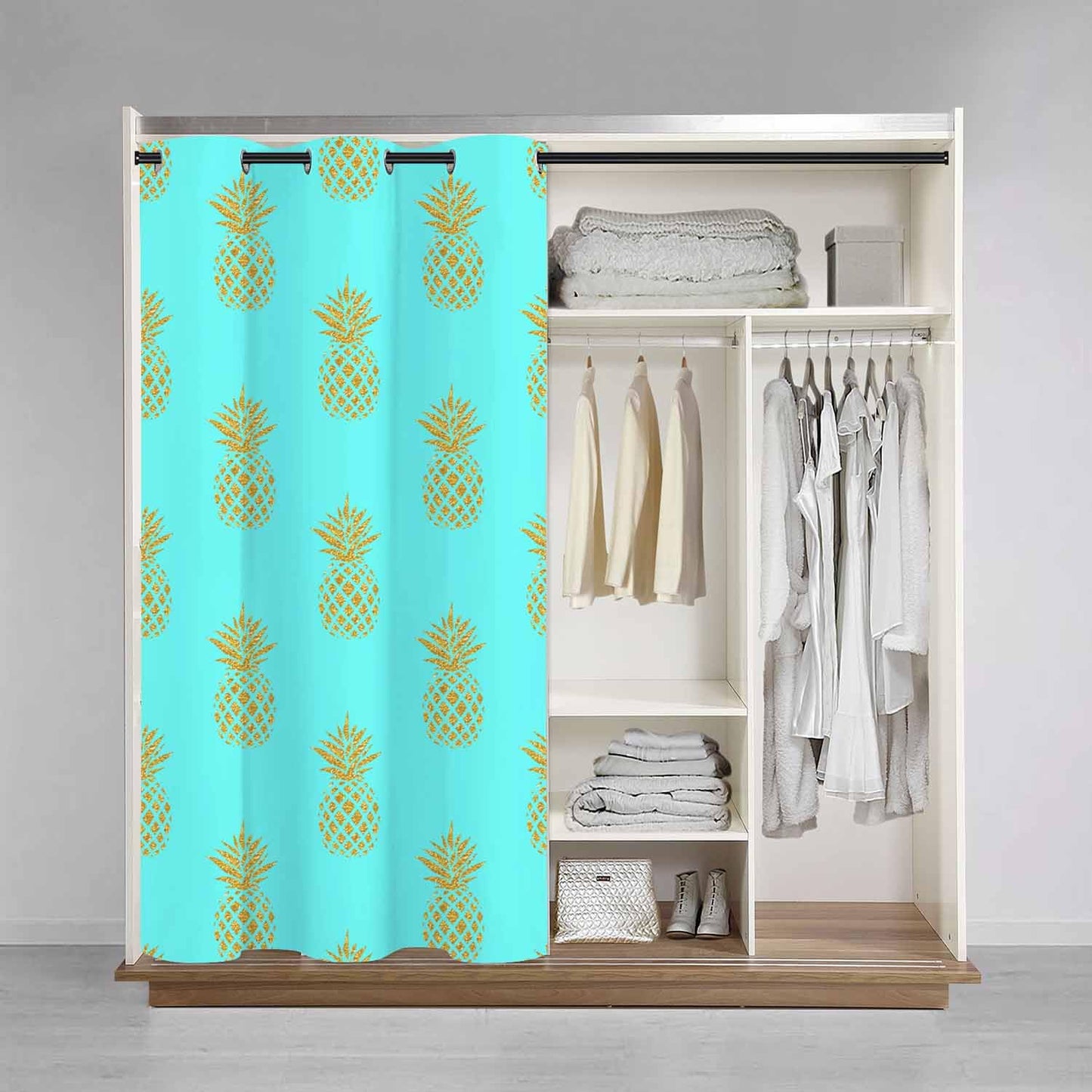 Haciadan Pineapple Door Curtain Tropical Fruit Gold Blue Doorway Blackout Curtain for Bedroom Living Room,34x80 Inch 1 Panel