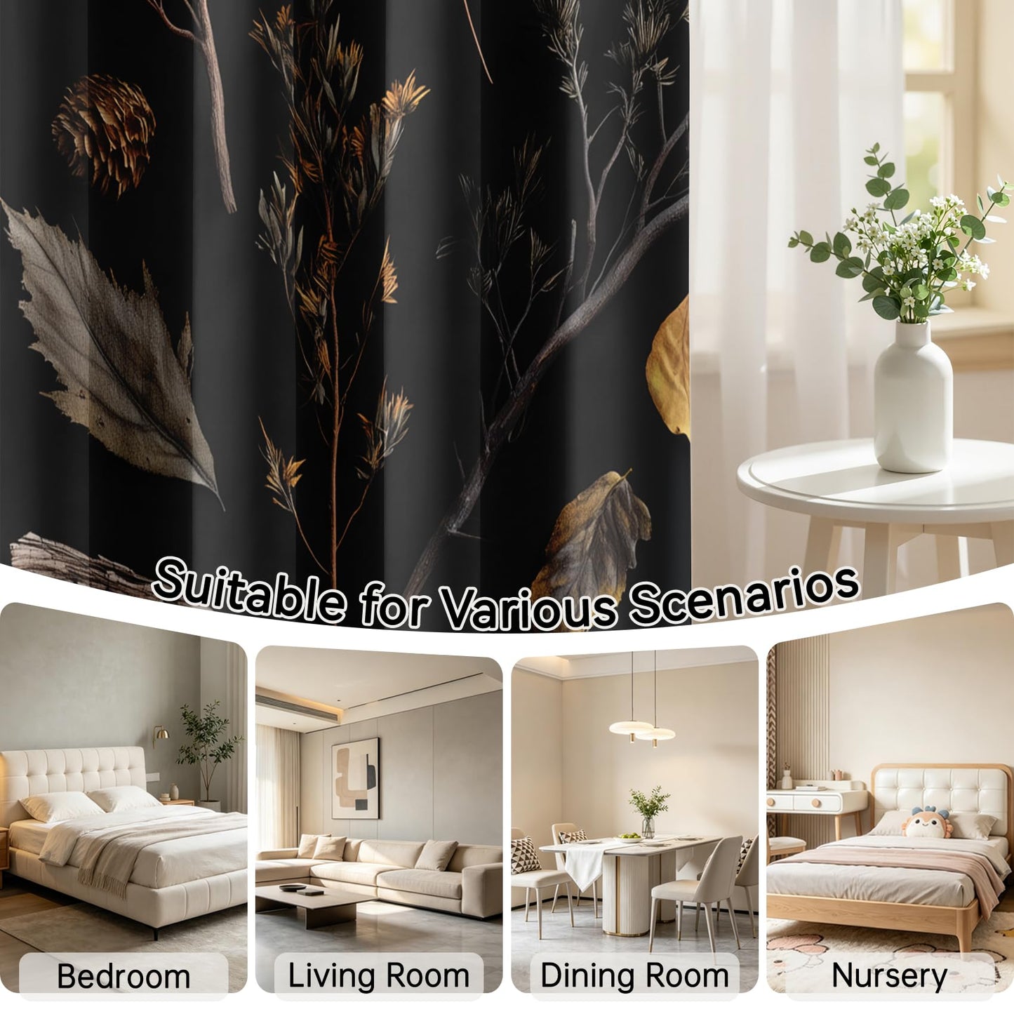 Mistwalk Fall Leaf Blackout Curtains for Bedroom & Living Room, 63 Inch Curtains 2 Panel Set, Room Darkening Thermal Insulated Grommet Drapes, Rustic Autumn Leaves Patterned Window Treatments