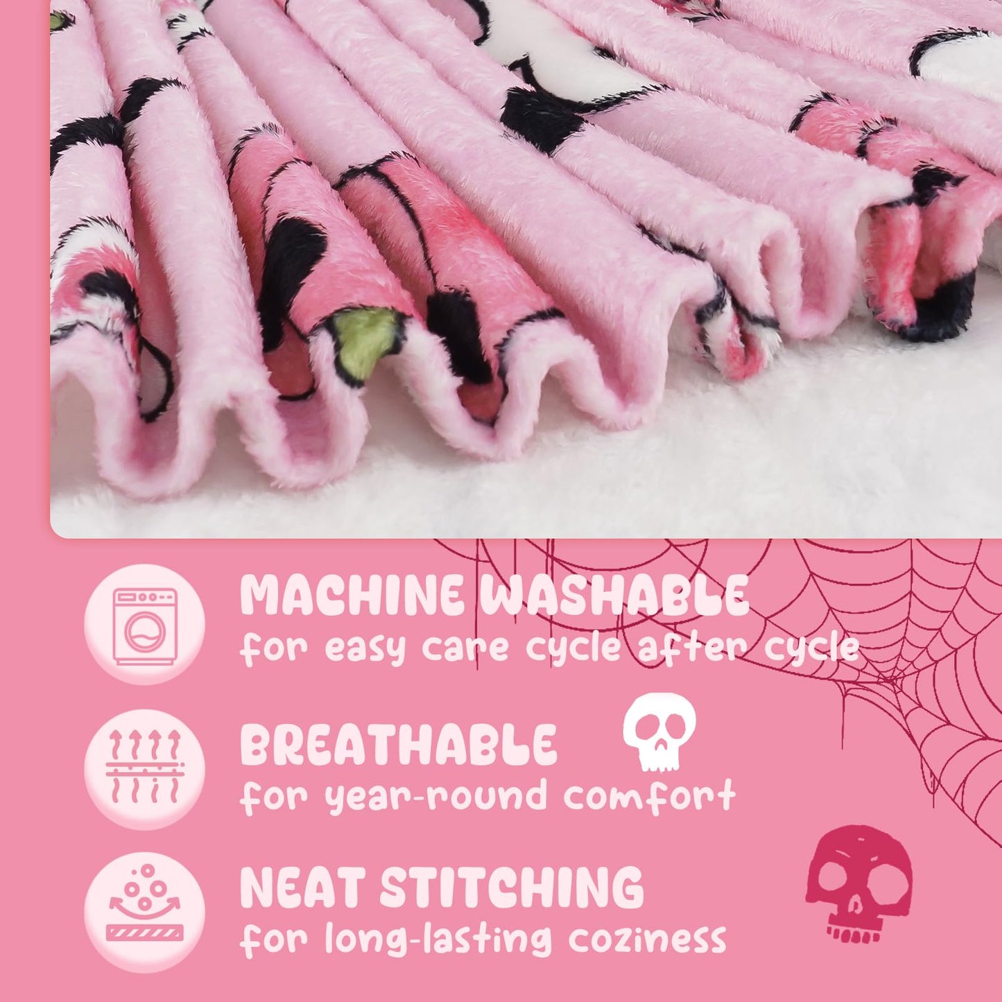 Halloween Throw Blanket Ghost Fleece Flannel Blanket Goth Halloween Soft Cozy Plush Blankets for Couch Bed Sofa Pink Spooky Decor 60"X50"