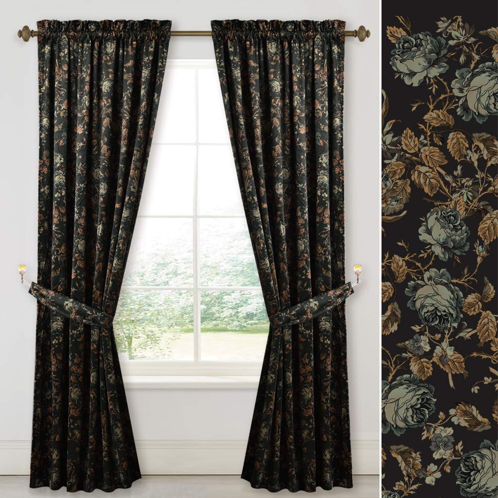 StangH Black Velvet Curtains 84 inches Long - Printed Floral Design Home Decoration Luxury Thermal Insulated Blackout Window Treatment Set for Living Room, 52x84-inch, 2 Panels
