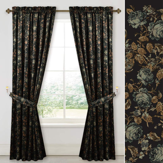 StangH Black Velvet Curtains 84 inches Long - Printed Floral Design Home Decoration Luxury Thermal Insulated Blackout Window Treatment Set for Living Room, 52x84-inch, 2 Panels