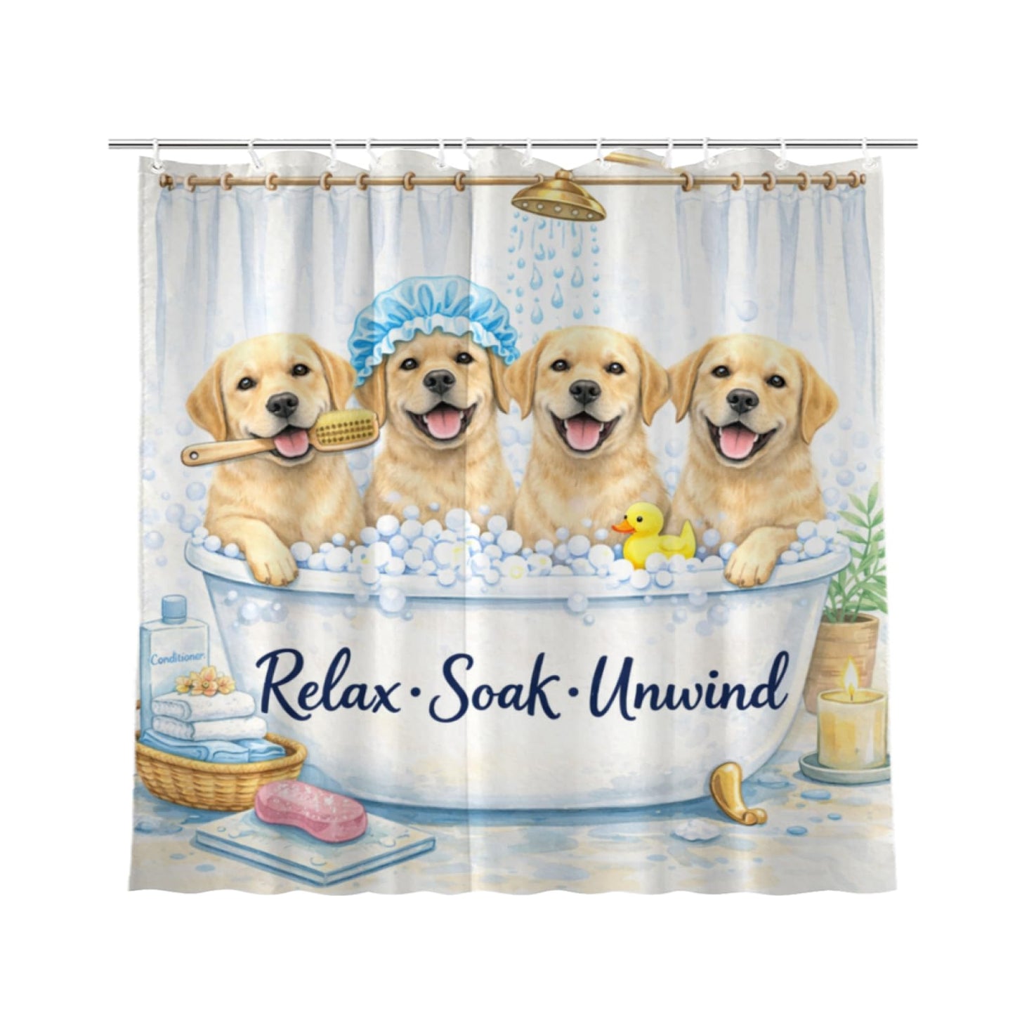 Wordatu Funny Labrador Retriever Bathtub Bath Curtain Cute Kids Pet Animal Bathroom Waterproof Shower Curtain 72x72 with 12 Hooks