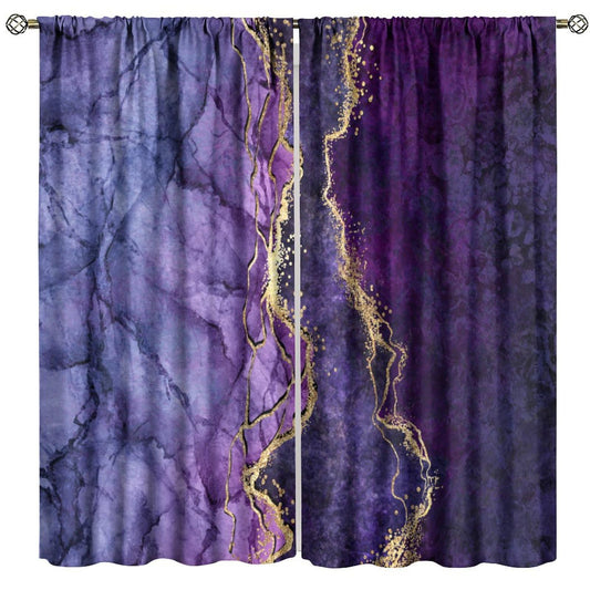 Marble Blackout Curtains Modern Luxury Abstract Gold Cracked Purple Texture Girls Women Bedroom Living Room Bathroom Decor Rod Pocket Blackout Window Drape 42x45in, Style-20