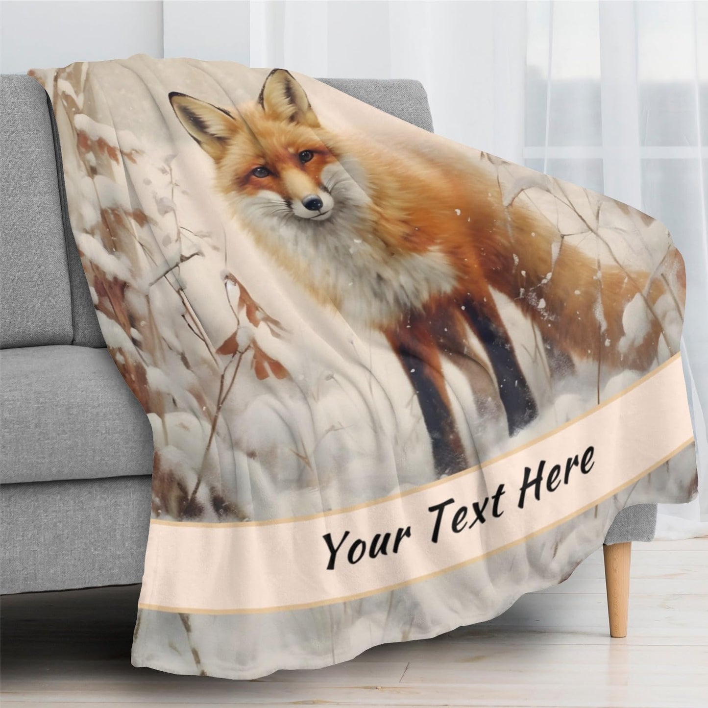 CUSPILO Personalized Fox Blankets and Throws, Customizable Blanket with Name for Girl Women, Soft and Comfortable, 50"" x 60""