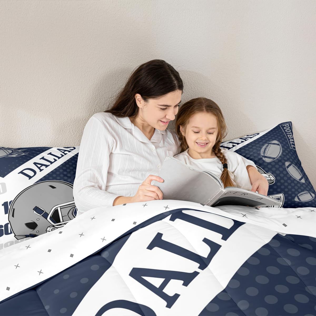 Feelyou Football Bedding Set Soft for Boys Girls, Dallas Comforter Set Full Size Football City Duvet Quilt Microfiber Bedroom Decor 3 Pcs with 2 Pillow Cases