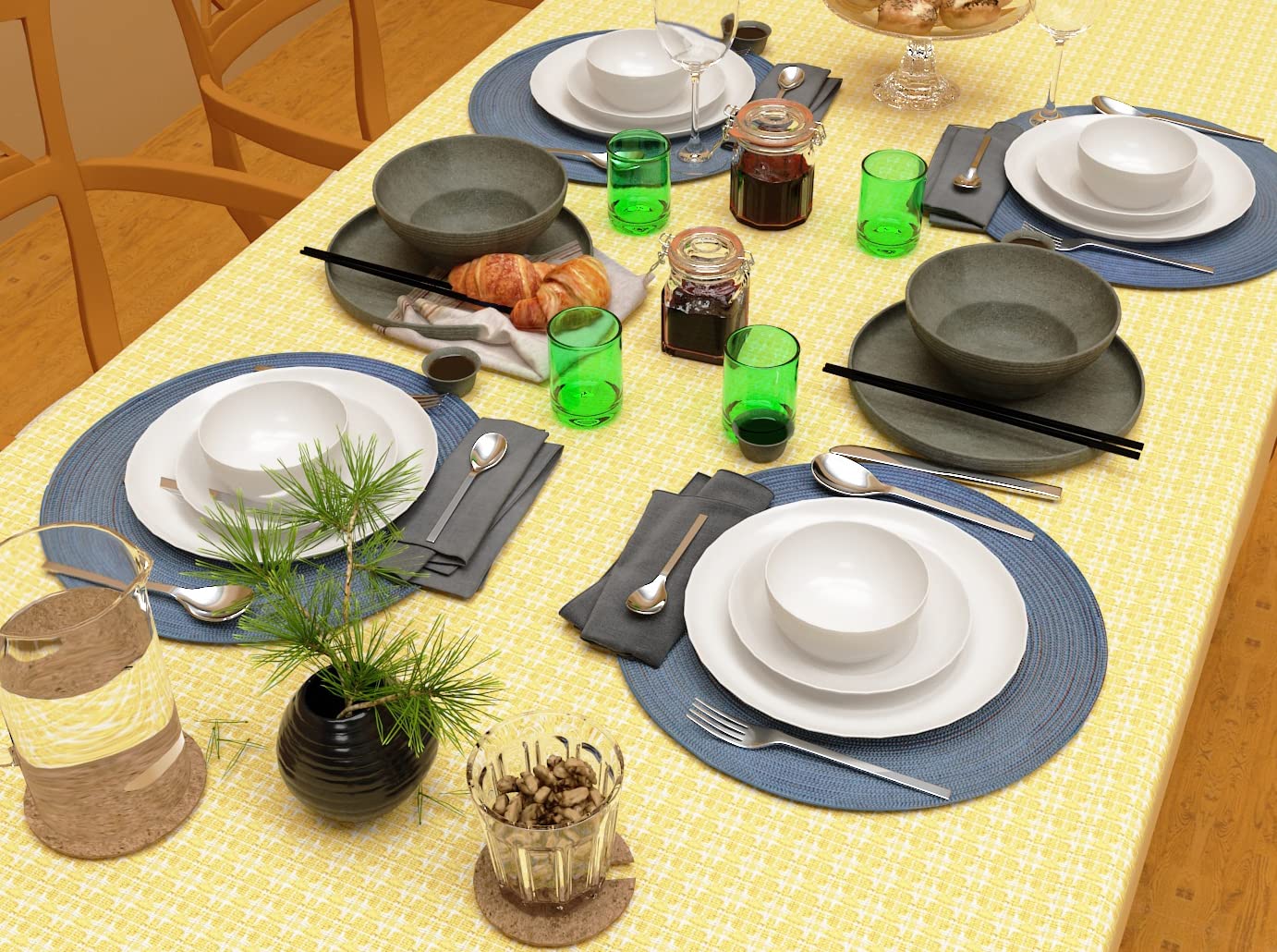 The Season Thread Table Cloth, Yellow/White Woven Fringed, 100% Cotton Table Cover, Size 52x52 Inch, Suitable for Formal Dining, Everyday Meals and Casual Occasions.