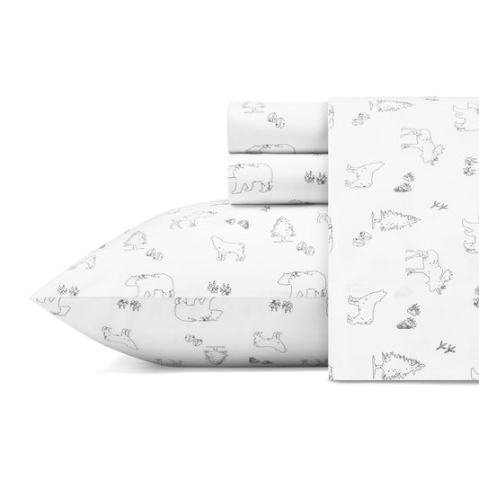 Eddie Bauer - Twin Size Sheet Set, 100% Cotton Percale Bedding, Crisp & Breathable Bed Sheets with Pillowcase, Fully Elastic Fitted Sheet, Deep Pocket Fit (Animal Tracks)