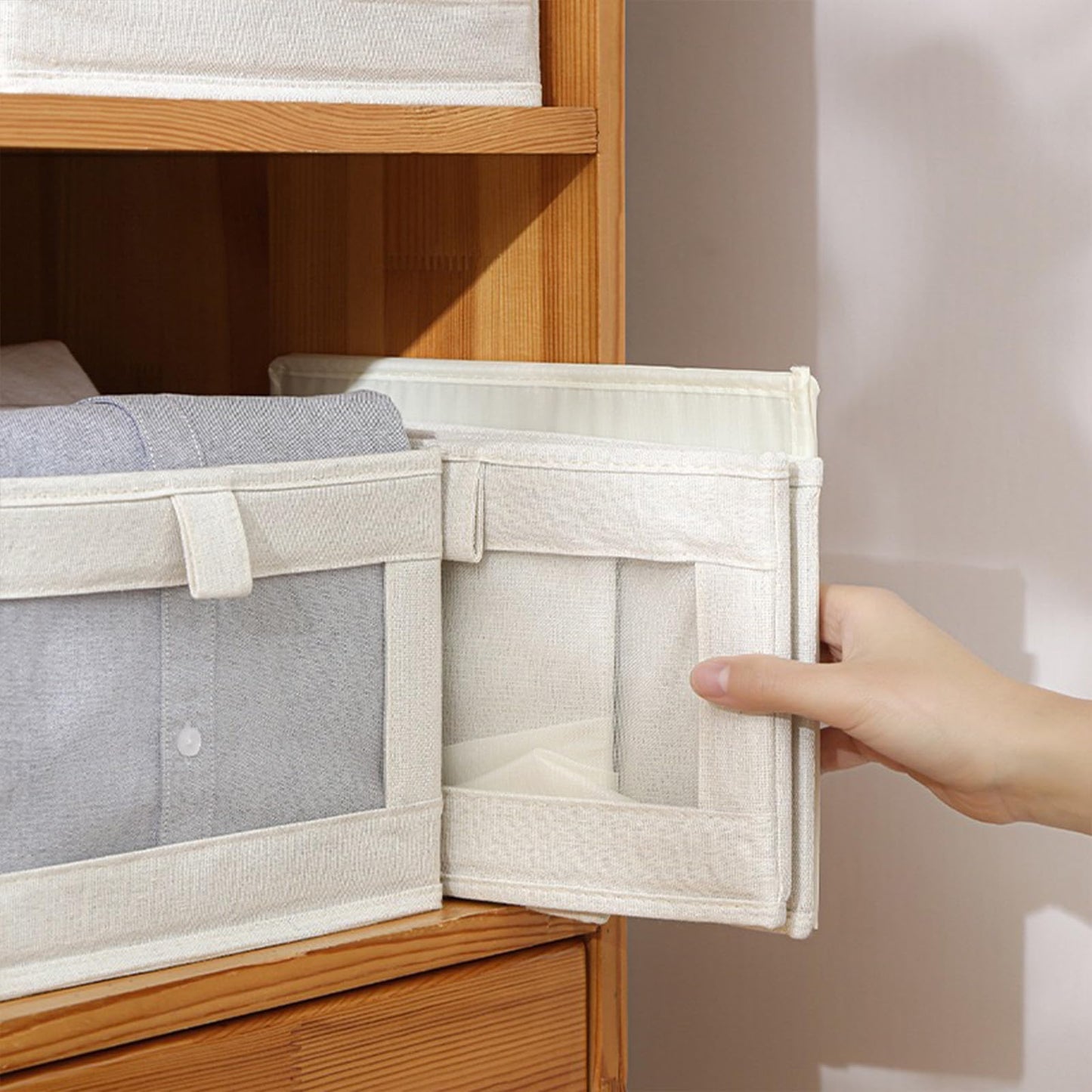 Pradnel Linen Closet Organizers And Storage, 4 Pack Storage Bins Baskets for Organization Foldable Organizer with Clear Window Organizing Clothing, Jeans, Shelves