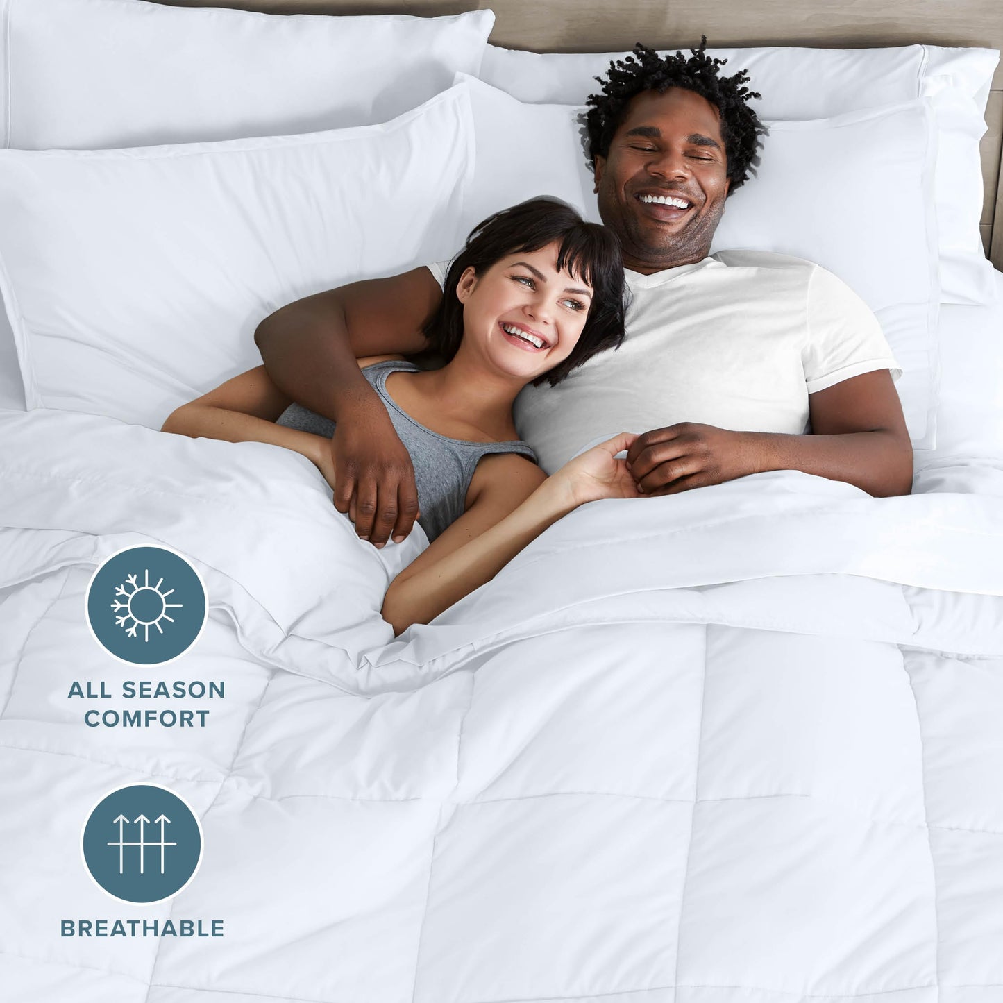 Bare Home Bed-in-A-Bag 7 Piece Comforter & Sheet Set - Queen - Goose Down Alternative - Ultra-Soft 1800 Premium - Bedding Set (Queen, White/White)