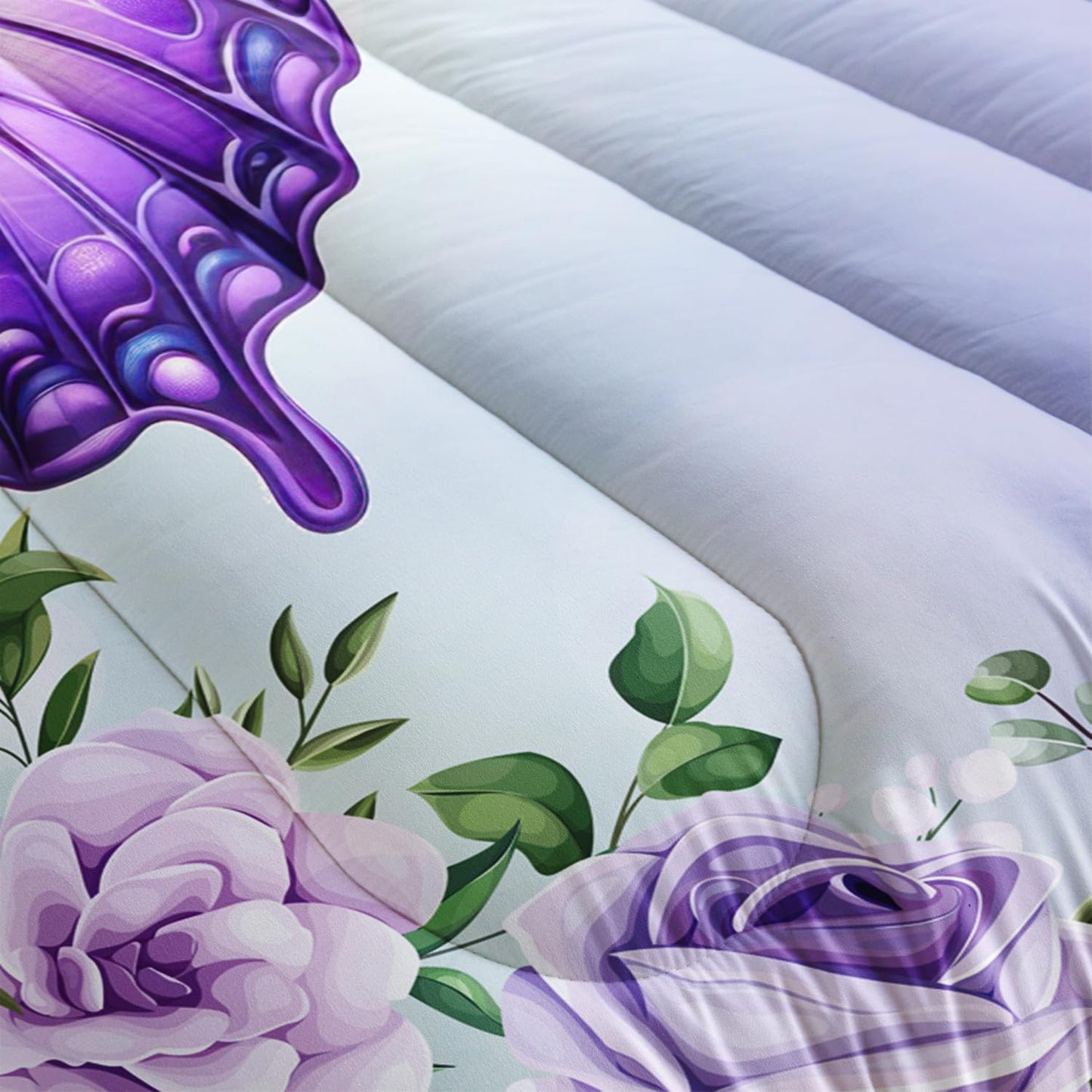 UEVBF Beautiful Butterfly Bedding Comforter Set Twin Size,Blossoming Flowers Pattern Bedding Set for Kids Girls Toddlers Room Decor,Nature Insect Themed Bed Comforter Sets with 2 Pillowcases.