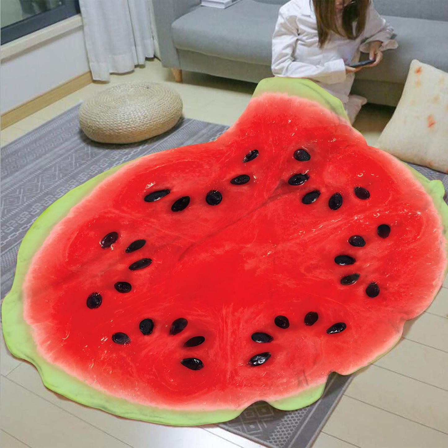 Watermelon Blanket for Kids Adults Round Cozy Flannel Funny Gifts Realistic Food Throw Blankets Novelty Soft for Men Women for Bed Couch 48 Inches