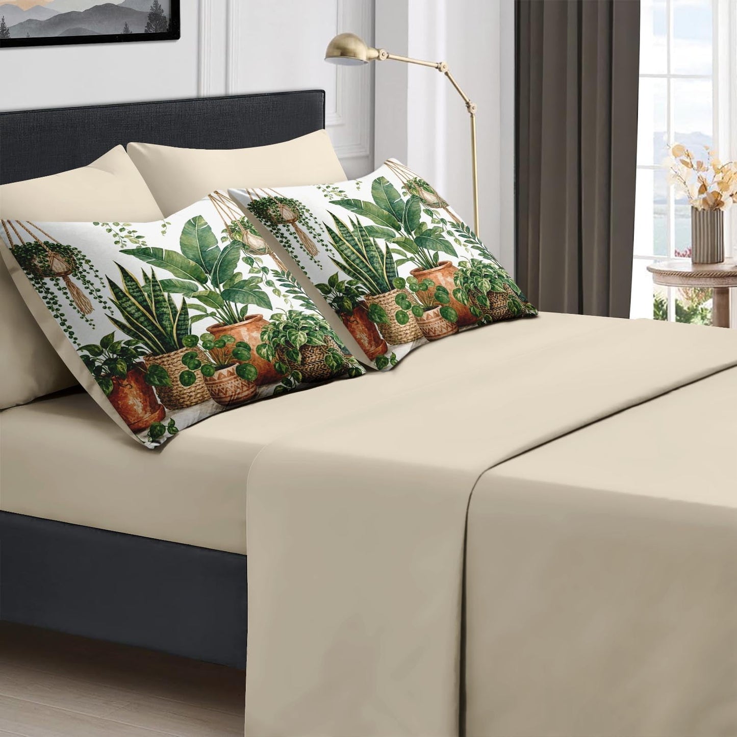Boewywh Comforter Set Twin Size Plant Boho Botanical 7 Pcs, Bedding for Kids and Adults, Bed Sheet Sets with Fitted Sheet 2 Pillowcases & 2 Shams for Bedroom Bed Decor