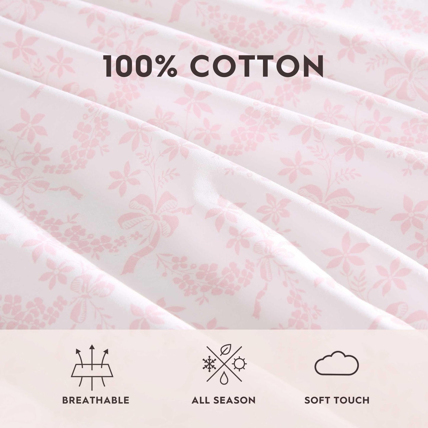 Laura Ashley – Twin Size Sheet Set, Crisp & Lightweight Cotton Percale Bedding with Fitted Sheet and Pillowcase, Floral Room Decor, Deep Pocket, College Dorm Room Essentials (Antoinette Pink)
