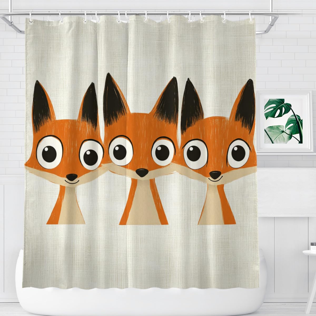 KEEPAEON Funny Fox Bath Shower Curtain, Bathroom Curtain Washable Cloth Kids Shower Curtain Sets with 12 Hooks for Bathroom Decor, 72"x72"