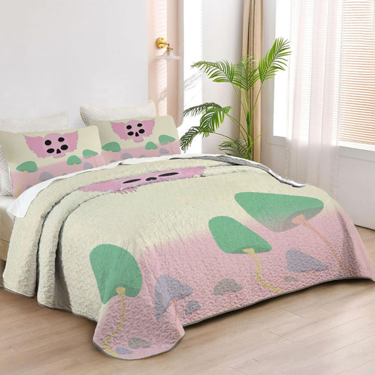 Allenjoy Queen Size Dollhouse Dreamer Quilt Bedspreads Singer Bed Set Bedding Coverlet Fabric Washable with 2 Pillowcases SC00402-007