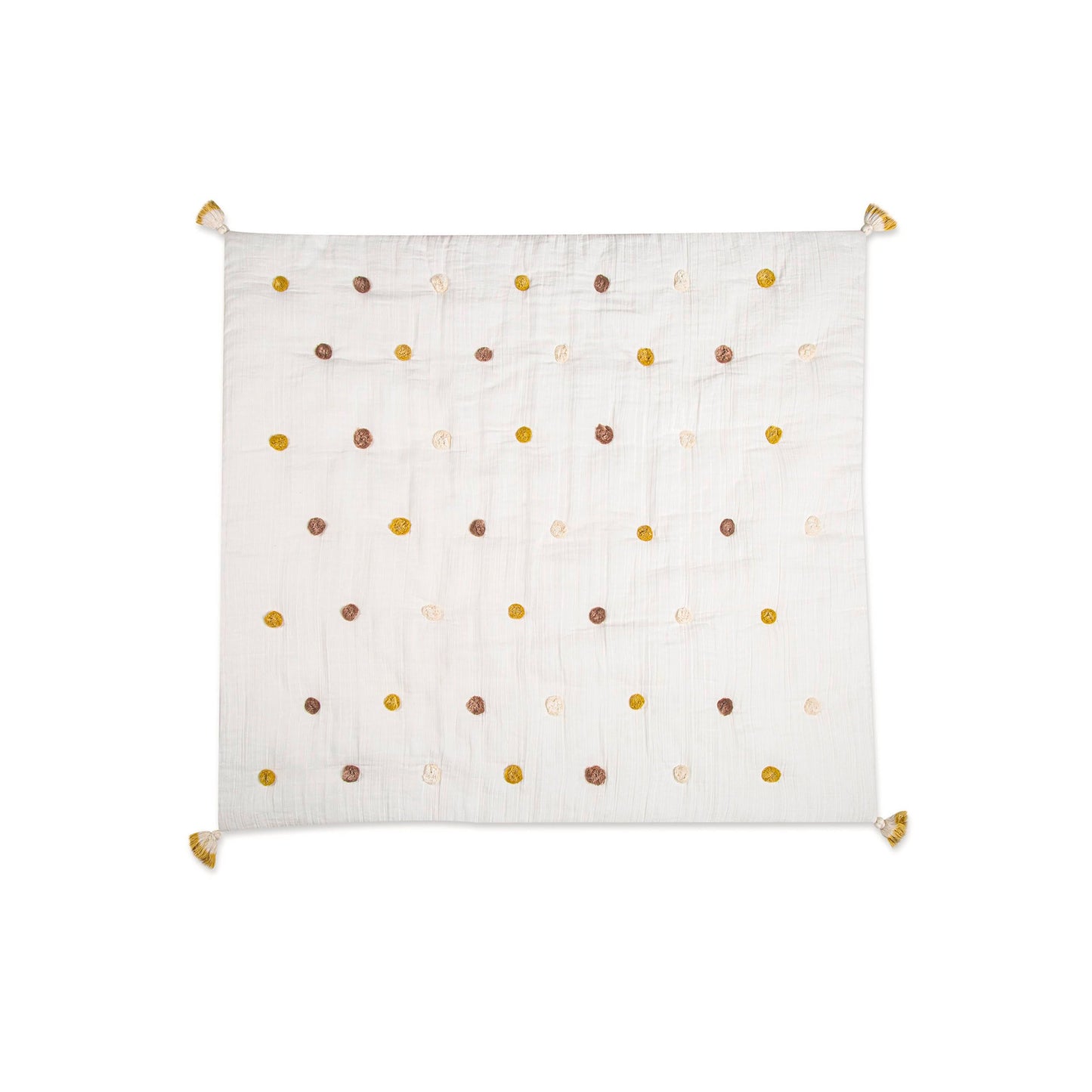 Crane Baby Blanket, 36” x 36”, Soft Cotton Pom Pom Nursery Blanket for Boys and Girls, Cream