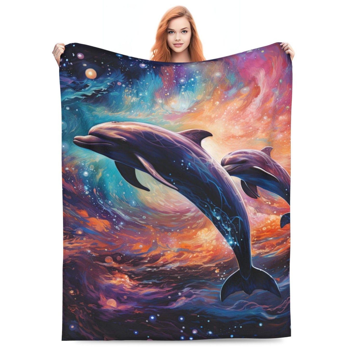 Zeleda Dolphin Throw Blanket Cute Dolphin Blue Ocean Animal Themed Blanket for Kids Boys Girls Adult Room Decor Flannel Plush Ocean Dolphin Blankets Sofa Couch Living Room Bed Camping Travel 60"x50"