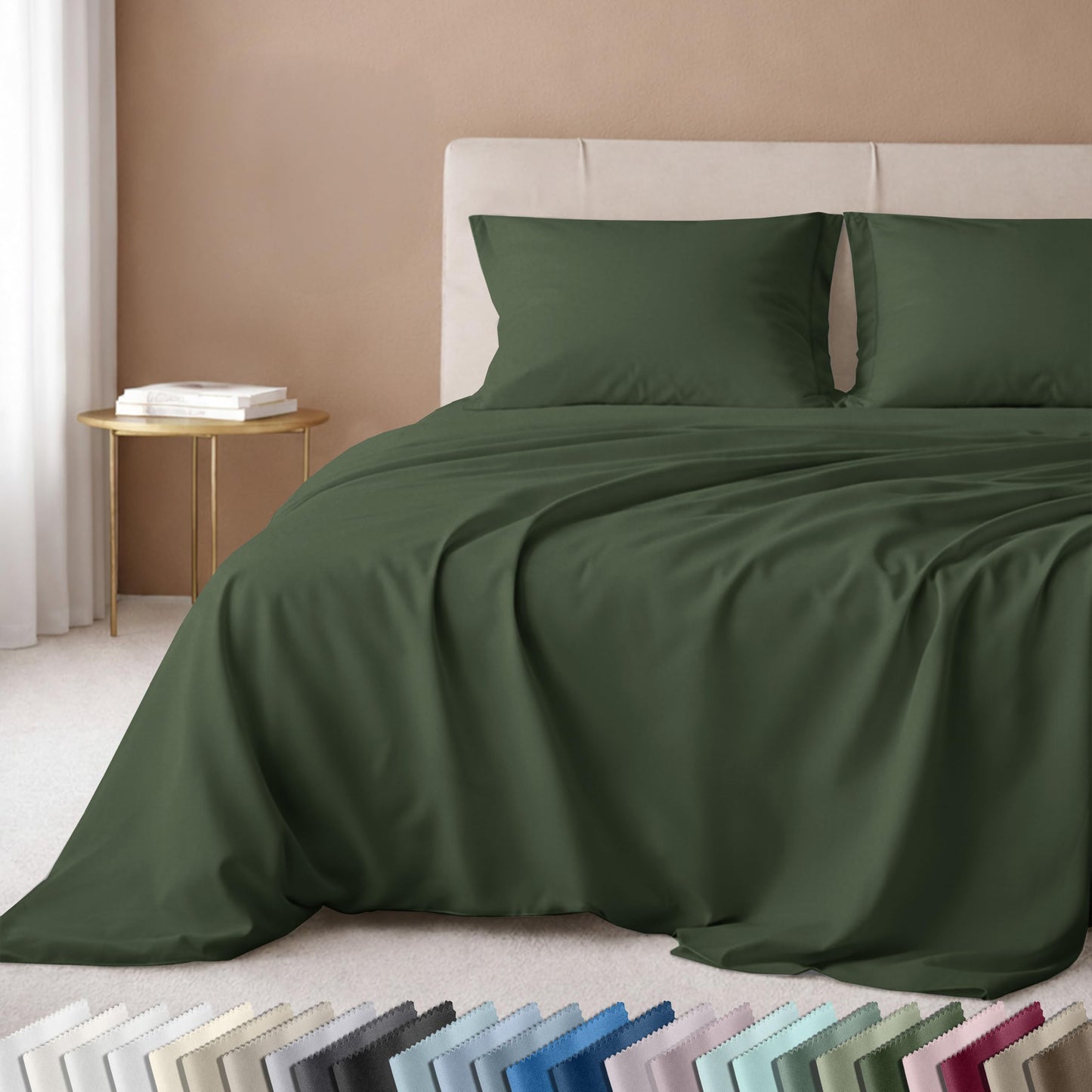 California Design Den Full Size Bed Sheets Cotton Set - Luxury 600 Thread Count 100% Cotton Sateen, Full Size Bed Sheets Set with Deep Pockets - Dark Olive Green