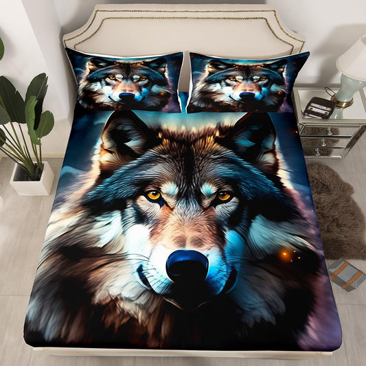 Erosebridal 3D Wolf Fitted Sheet Twin Safari Animals Bedding Sets for Boys College Dorm Room Decor Exotic Wildlife Watercolor Bedding Decor Set Glitch Effect Tie Dye Fitted Bed Sheets 2 Pieces