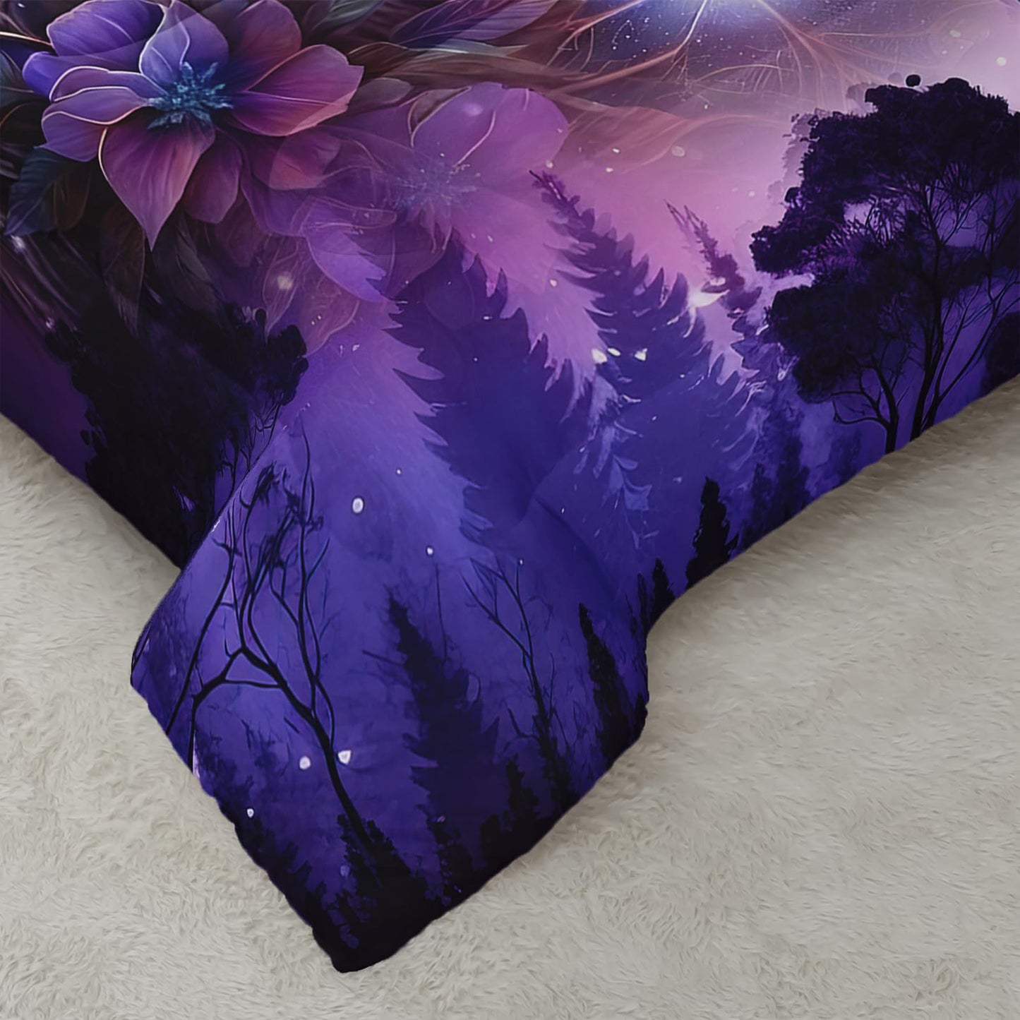 AILONEN Wolf Comforter Set Queen Size - 3Pcs Purple Starry Night Galaxy Bedding for Boys Men, Wild Animals Print Duvet with 2 Pillowcases