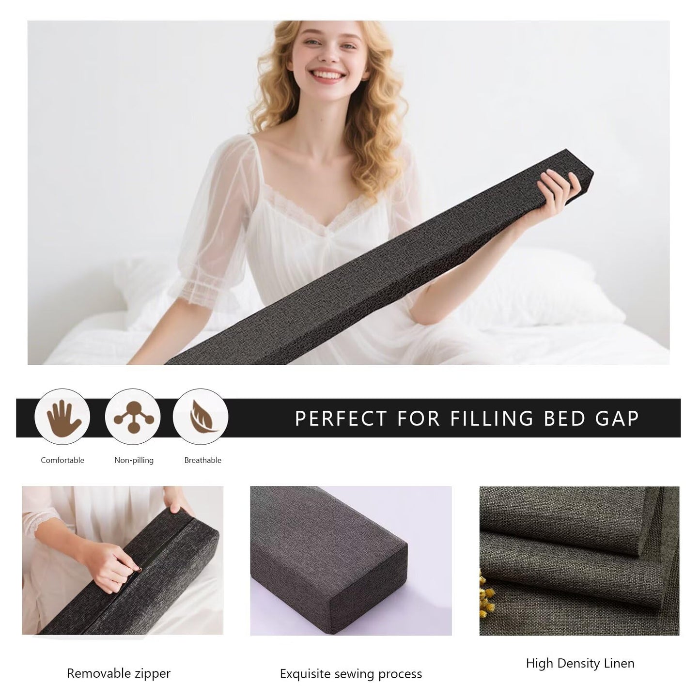 gywstars Queen/King Bed Gap Filler, High-Density Foam Mattress for Headboard/Wall Gap, Removable Cover