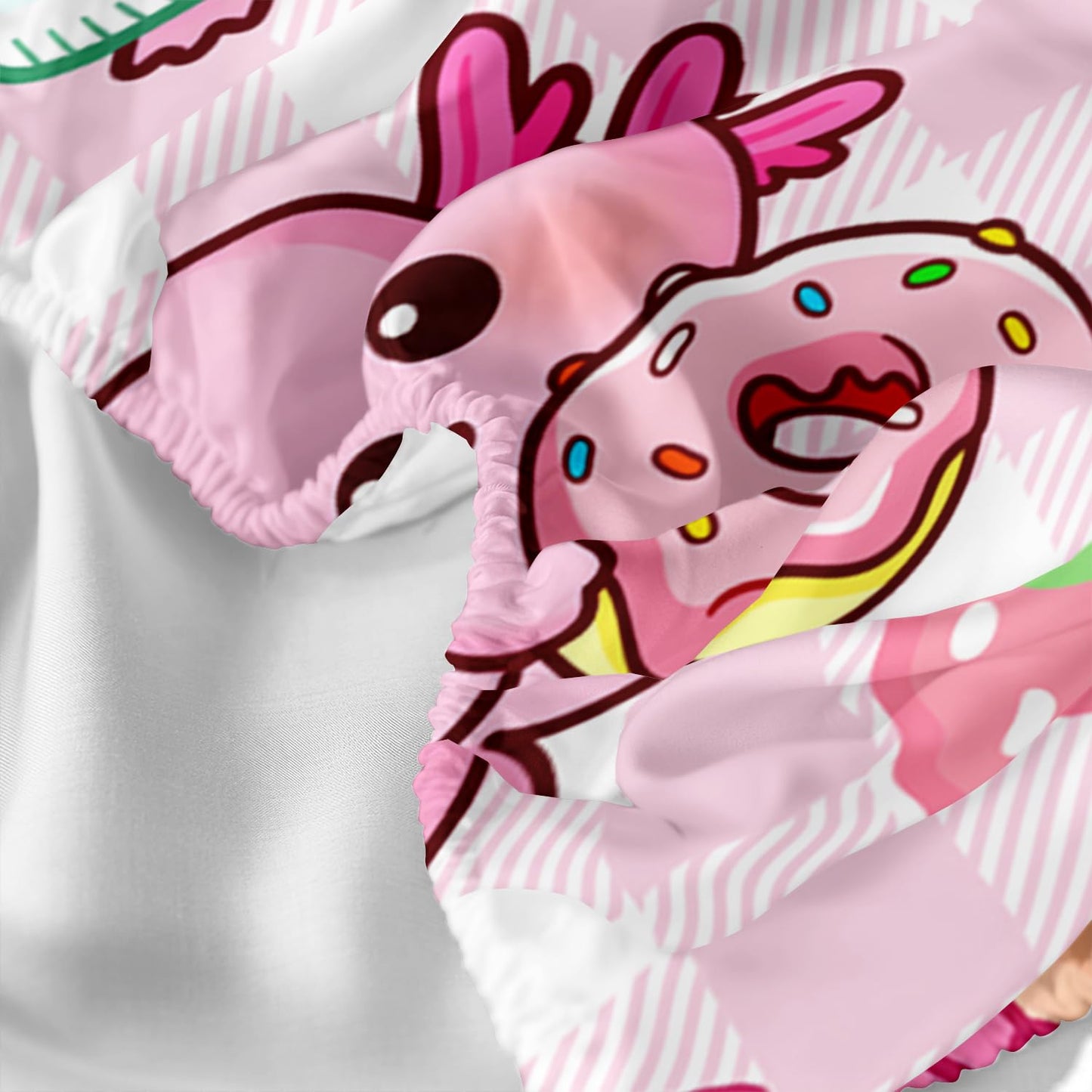 HOSIMA Axolotl Fitted Sheet Set Full Size for Kids Girls,Pink Cartoon Axolotl Eat Dessert Printing Bedding Set Full Size for Princess Bedroom Decor,1 Fitted Sheet+2 Pillowcases.