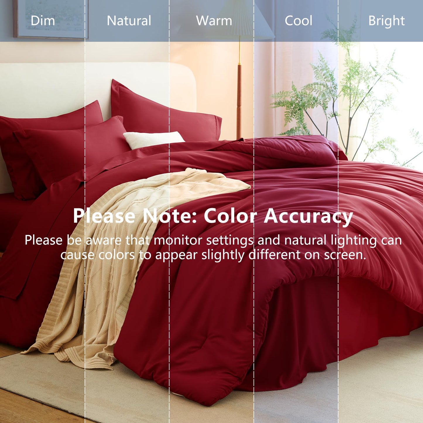 CozyLux Queen Comforter Set Dark Red, 7 Pieces Bed in a Bag Queen Comforter Set with Sheets, Luxury Soft Bedding Sets with Down Alternative Comforter, Fitted Sheet, Flat Sheet, Pillowcases & Shams