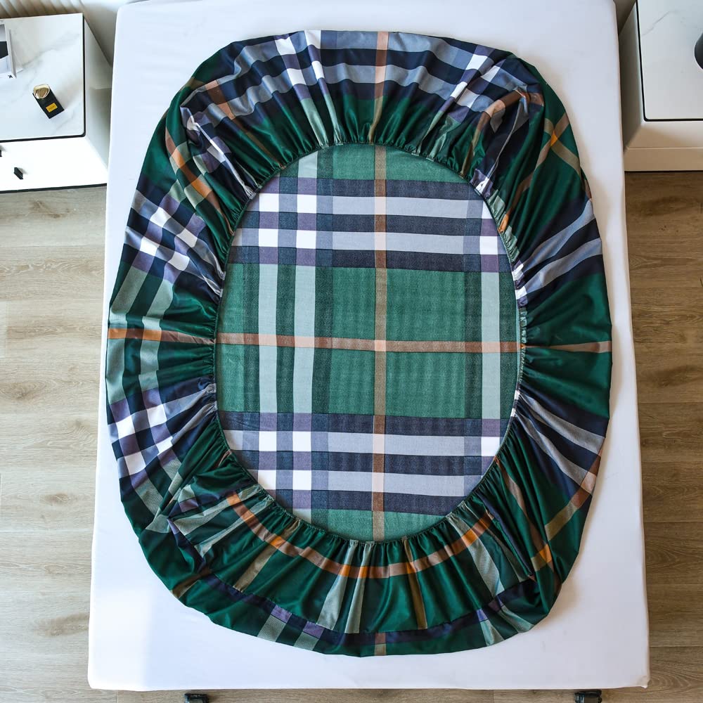 Buffalo Check Grid Fitted Sheet Twin Super Soft Green Plaid Gingham Bedding Sheet Microfiber Modern Geometric Stripe Deep Pocket Fitted Sheet Pillow Case Farmhouse Machine Washable Bed Cover