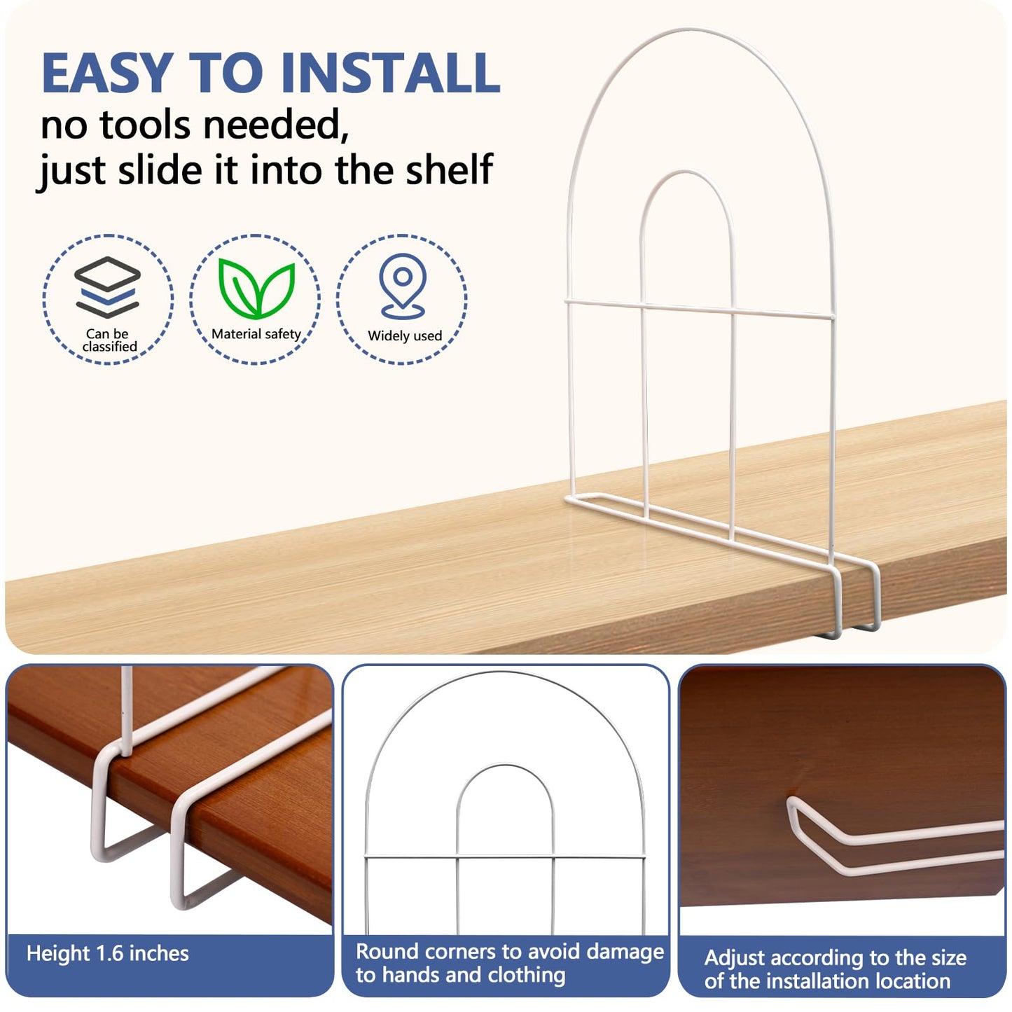 ziroland 12-Pack 12" Tall Shelf Dividers - Closet Shelf Organizer - Easy to Install - No Tool - White PE Coating Steel