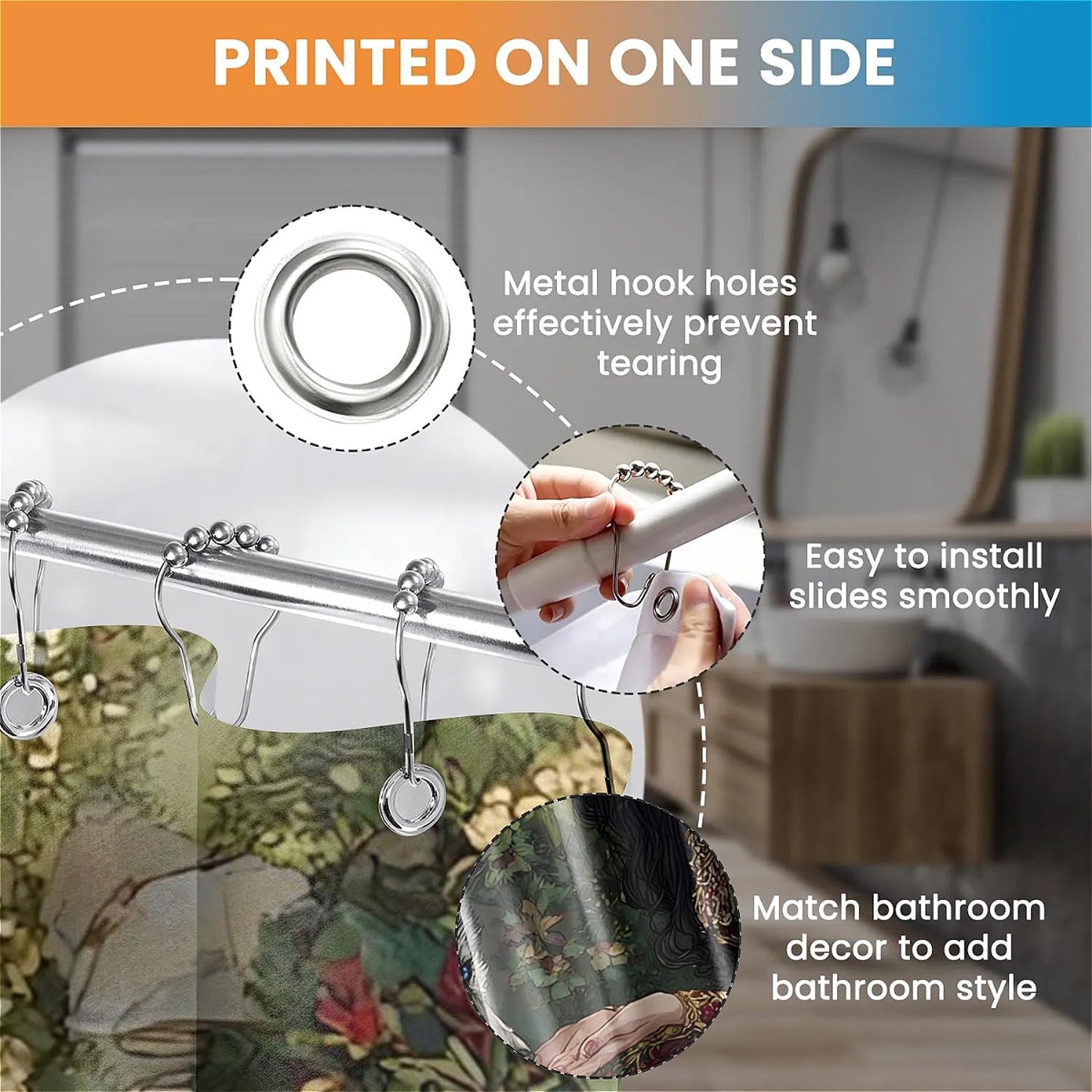 TANGXUNFA Princess and the Wolf Shower Curtain for Bathroom, Water-Resistant Long Shower Curtain Set 72x72 Inch with Metal Grommets and 12 Metal Hooks