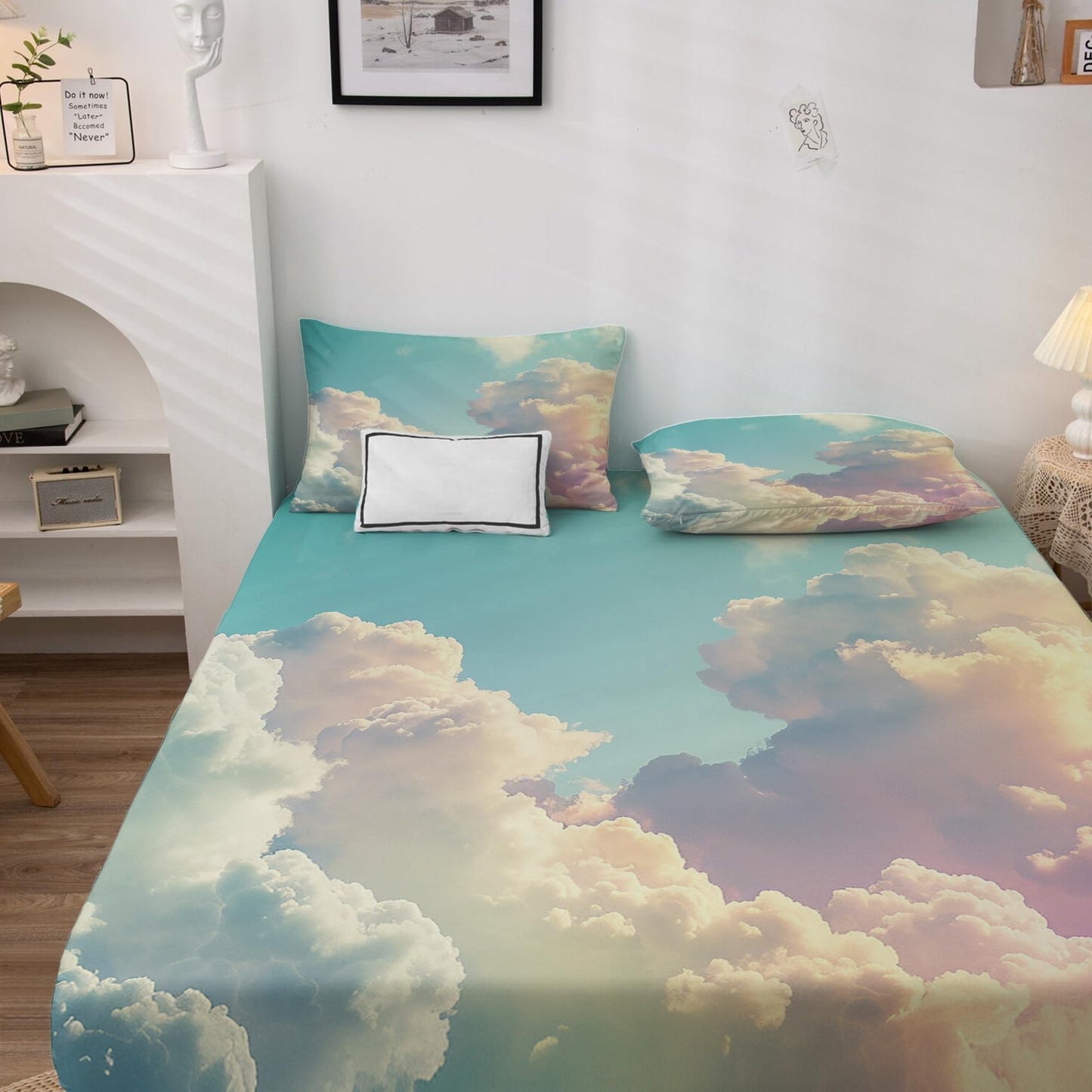 NOGAWA Cloud Sheets King, Landscape Bed Sheets, Deep Pocket & Soft Microfiber Bedding Sheets & Pillowcases 4 Piece - Fitted Sheet & Flat Sheet & 2 Pillow Cases