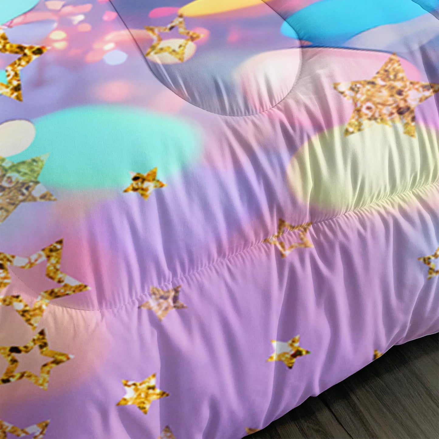 QOOMO Kawaii Heart Kids Comforter Set,Cute Rainbow Print Bedding Set Queen Size for Boys Girls Room Decoration,Pink Bed Set Microfiber Lightweight All Season,1 Comforter Set 2 Pillowcases