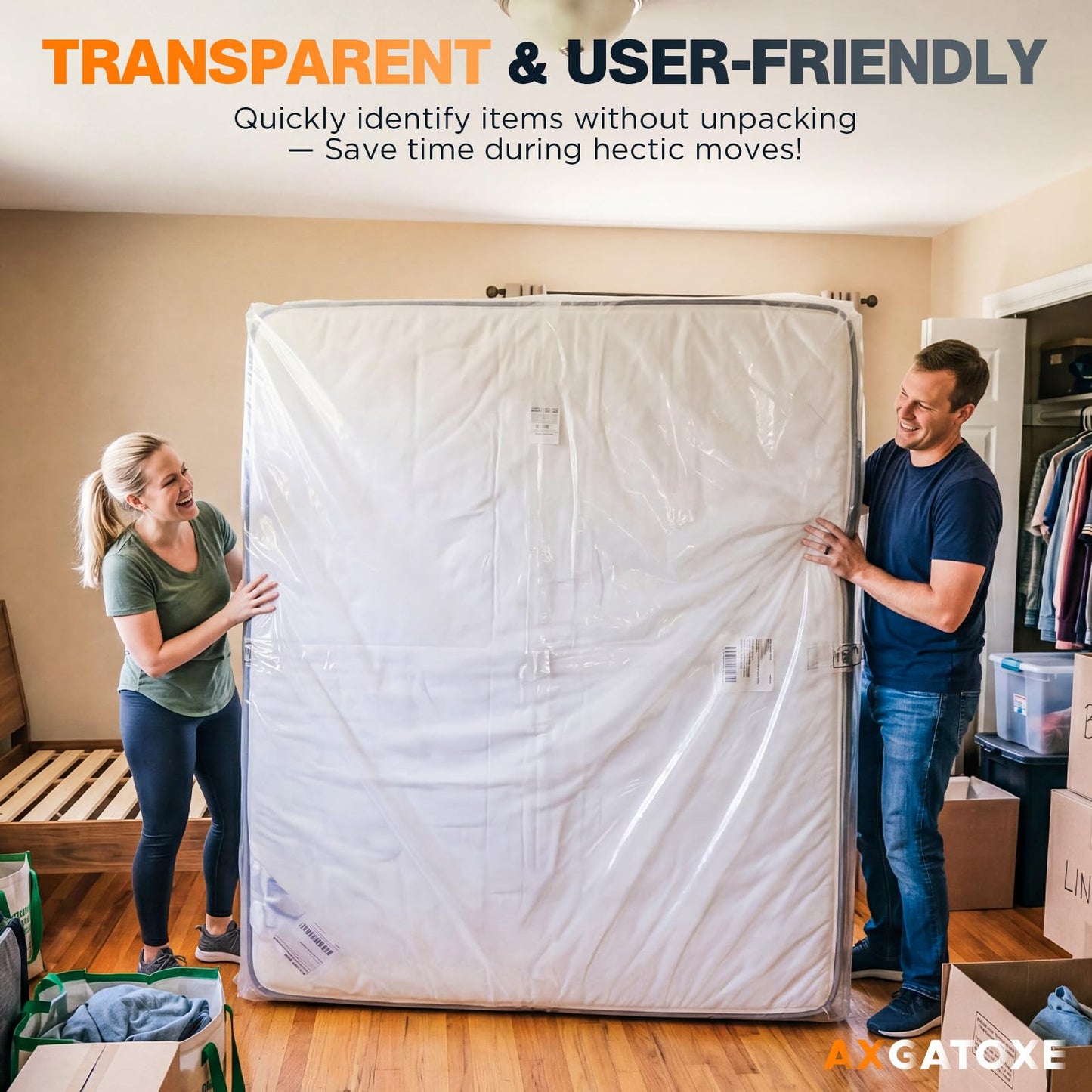 2PCS Plastic Mattress Bag for Moving Storage, Waterproof Mattress Cover, Mattress Protector for Moving Supplies - Queen Size (1.5MIL)