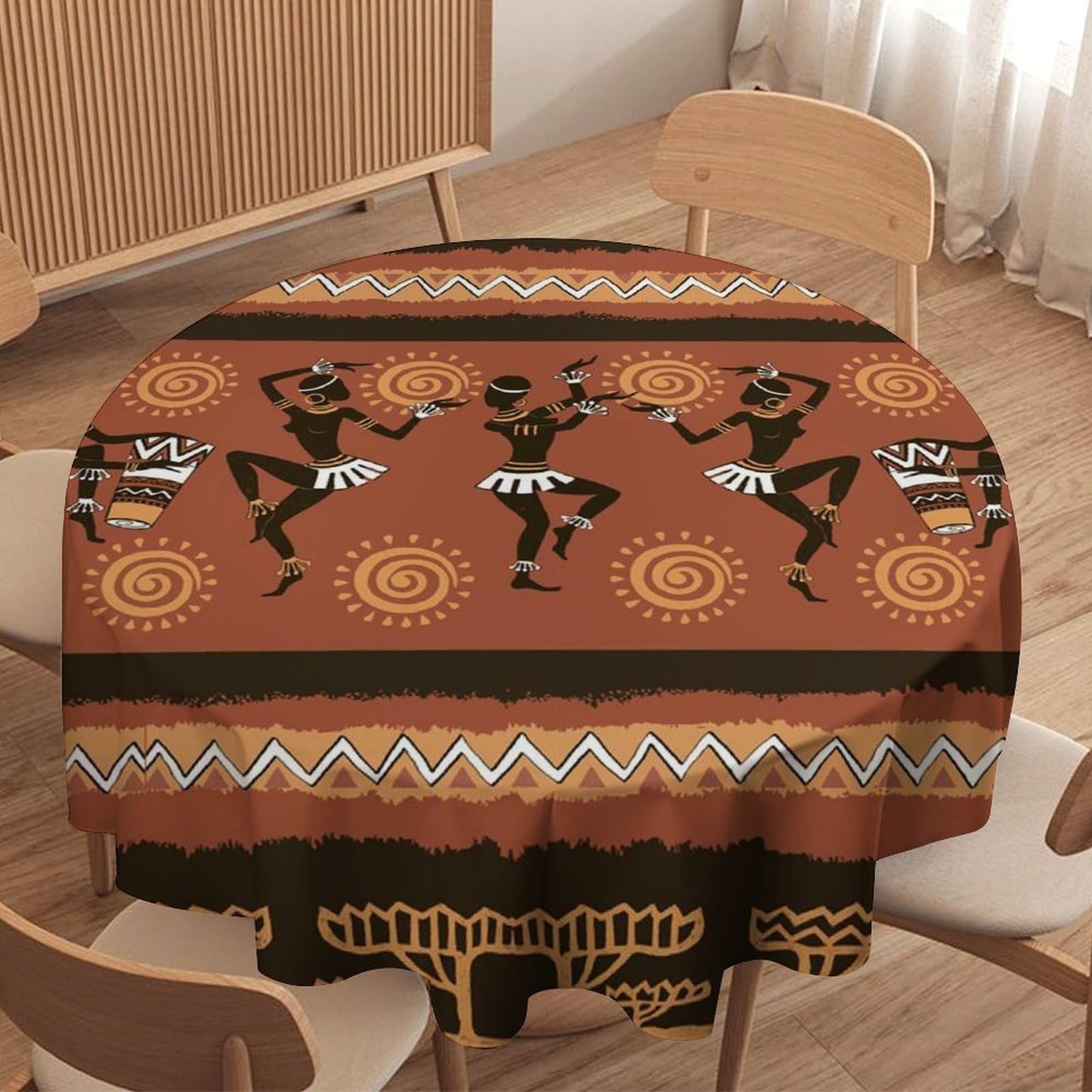 YSWOW African Woman Tablecloth, Traditional Tribe Ethnic Dancer Art Printed Print Stain Washable Table Resistant for Kitchen Dinning Outdoor Picnic Party Round 36x36in