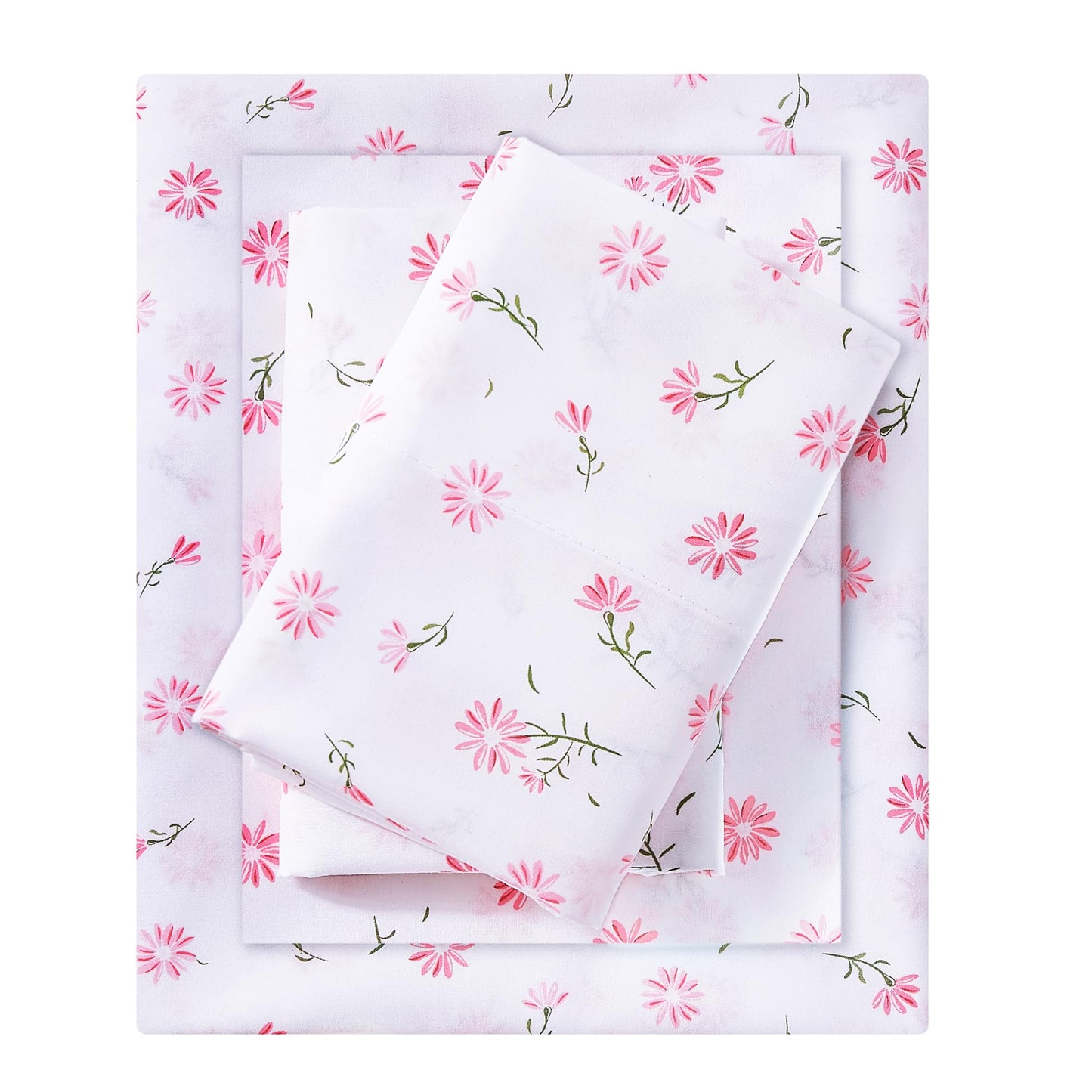 Mooreeke Cozy Vintage Microfiber Printed Floral Queen Sheet Set - Soft & Breathable Pink Daisy Bed Sheets with Extra Deep Pocket - Non-Slip Fitted Design - Daisy Pattern - Queen