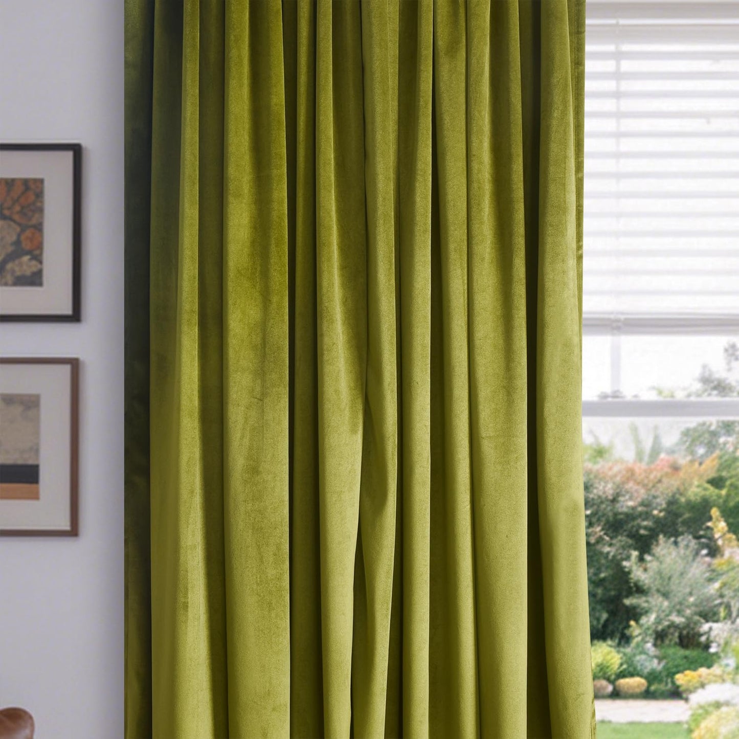 Roslynwood Velvet Olive Green Curtain 63 inch Long - Curtains Block Light Rod Pocket Thermal Insulated Window Drapes Set for Living Room/Bedroom/Dining Room, W52 x L63, 2 Panels