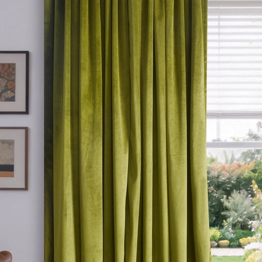 Roslynwood Olive Green Velvet Curtain 84 inch Long - Curtains Block Light Thermal Insulated Rod Pocket Window Drapes Set for Bedroom/Living Room, Olive Green, W52 x L84 inch, 2 Panels