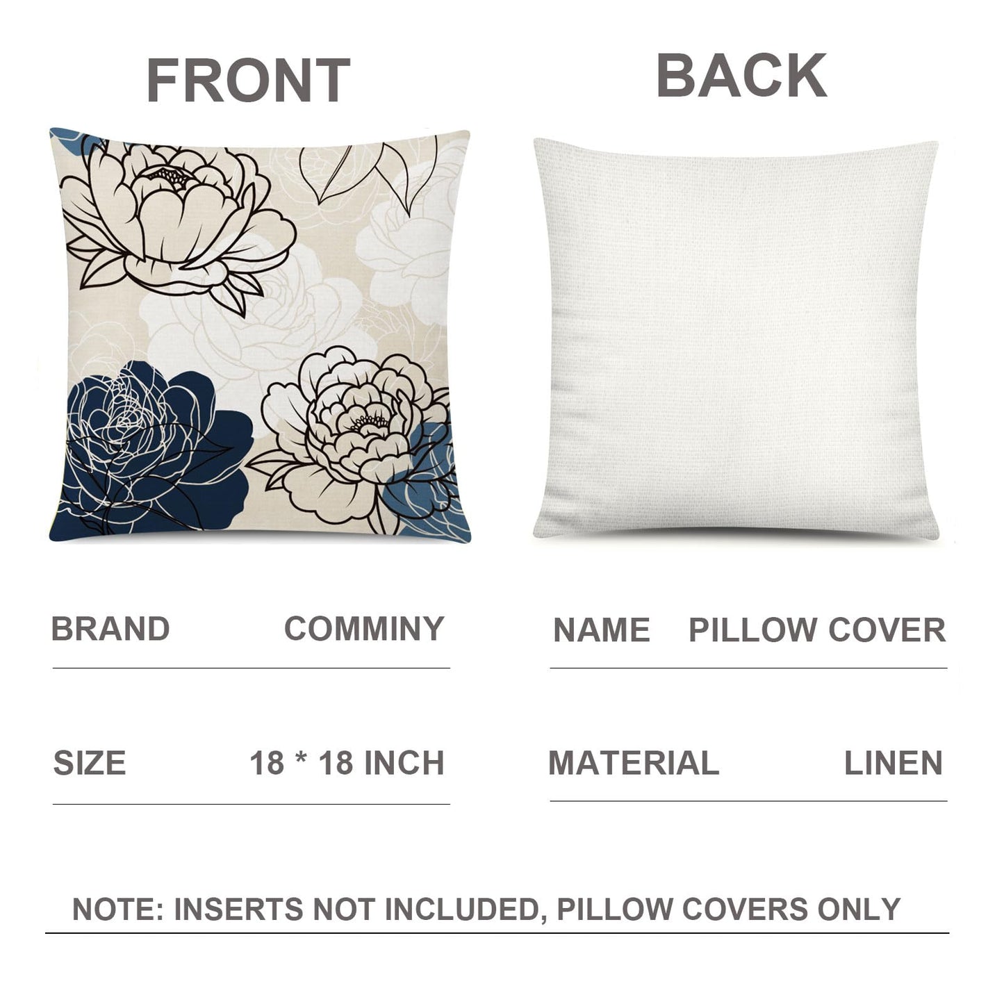 COMMINY Blue White Pillow Covers 18x18 Set of 6, Daisy Flower Throw Pillow Cover Case Square Cushion Cover for Sofa Bedroom Living Room Farmhouse Home Decor