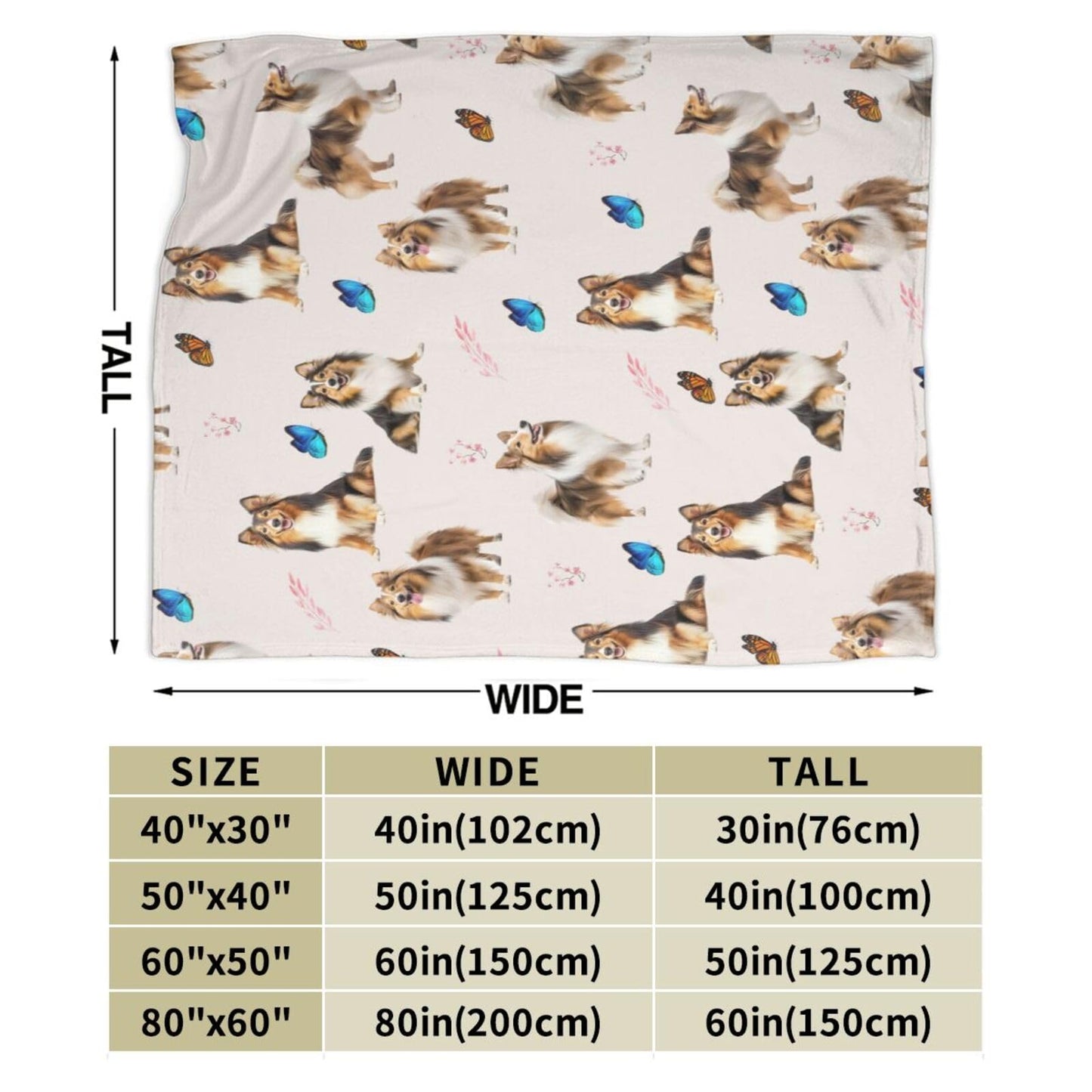 Sheltie Shetland Sheepdog Throw Blanket Dogs Lover Flannel Blankets Plush Super Soft Cozy Warm Decor Gifts for Boys Girls Kids Adults Men Women 40" x 50"